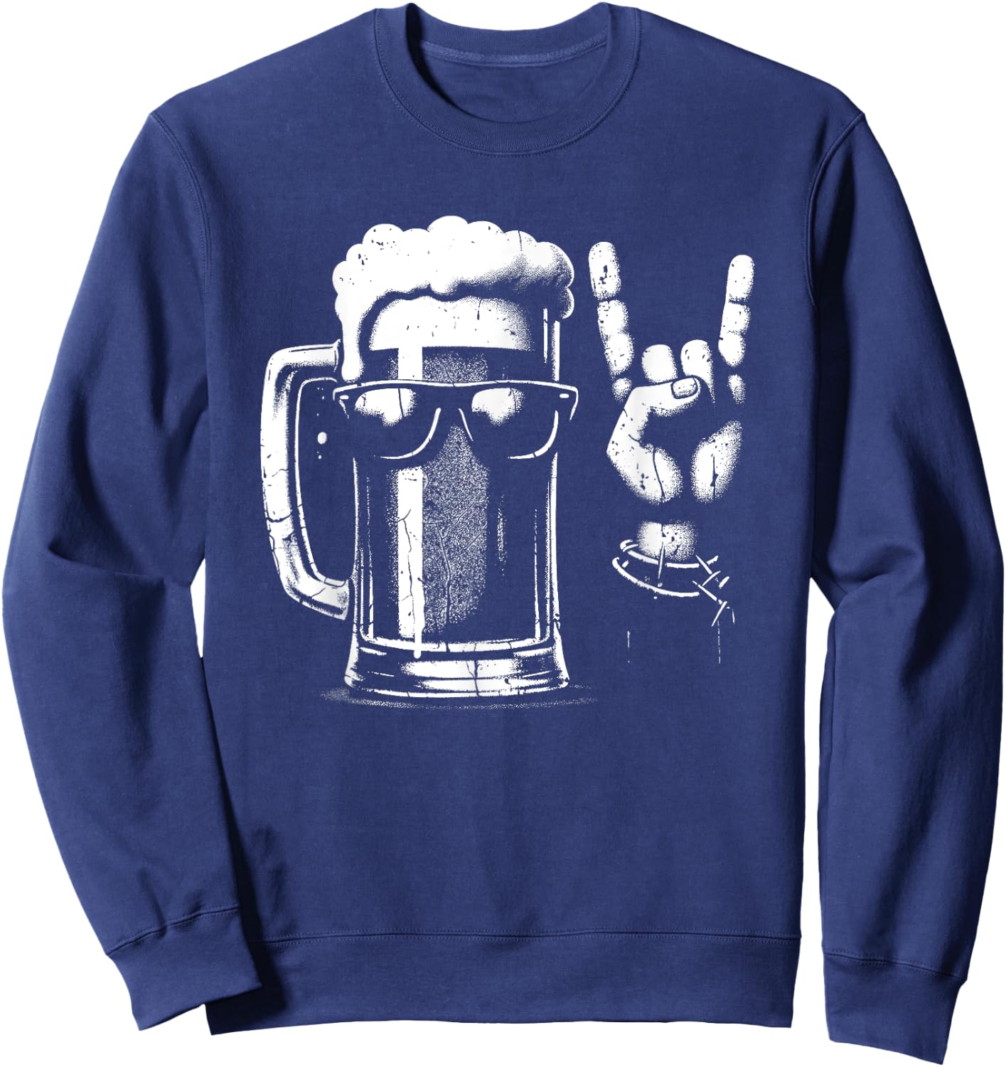 Beer Mug Rock 'n Roll Hand Sign - Vintage Beer Lover Sweatshirt - Sweatshirt | Navy
