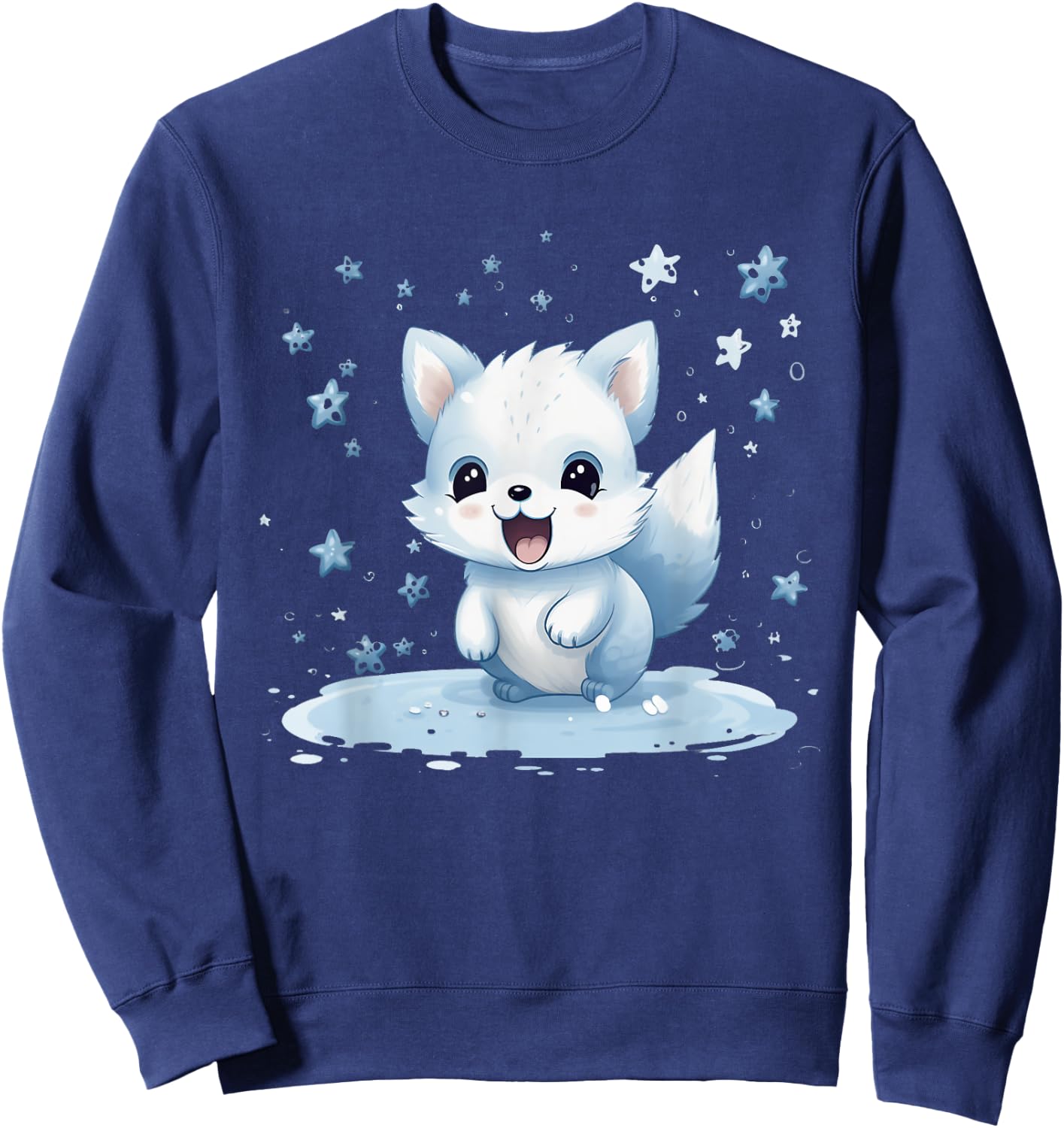 Happy Arctic Fox With Snowflakes I Kids Arctic Fox Sweatshirt - Sweatshirt | Navy