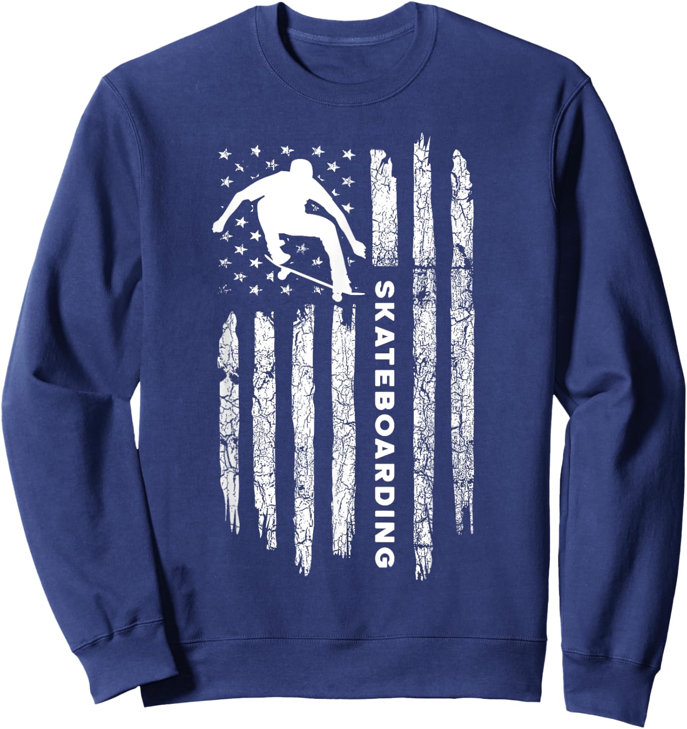 American Flag Skateboard - Vintage Skateboarding Women Kids Men Sweatshirt - Sweatshirt | Navy