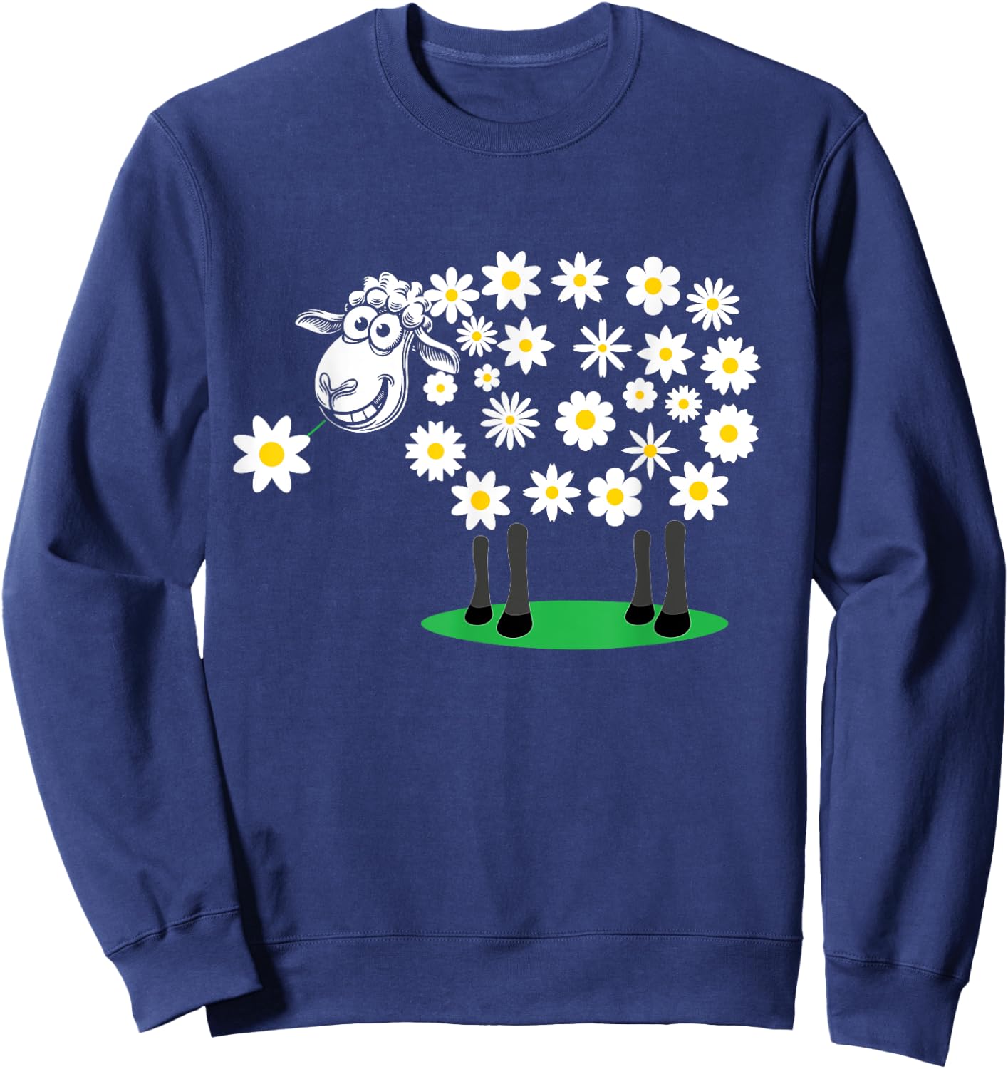 Adorable Cute sheep with daisy flower wool for girls and mum Sweatshirt - Sweatshirt | Navy