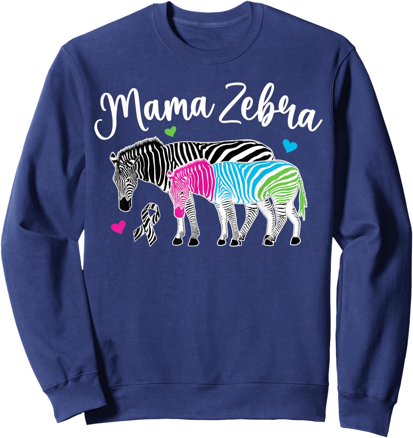 Mama Zebra Rare Disease Warrior Rare Disease Awareness Sweatshirt - Sweatshirt | Navy