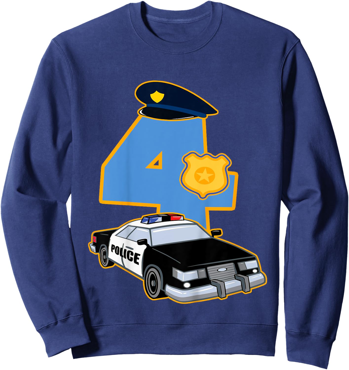 Kids 4th Birthday Police 4 Years Old Officer Car Costume Sweatshirt - Sweatshirt | Navy