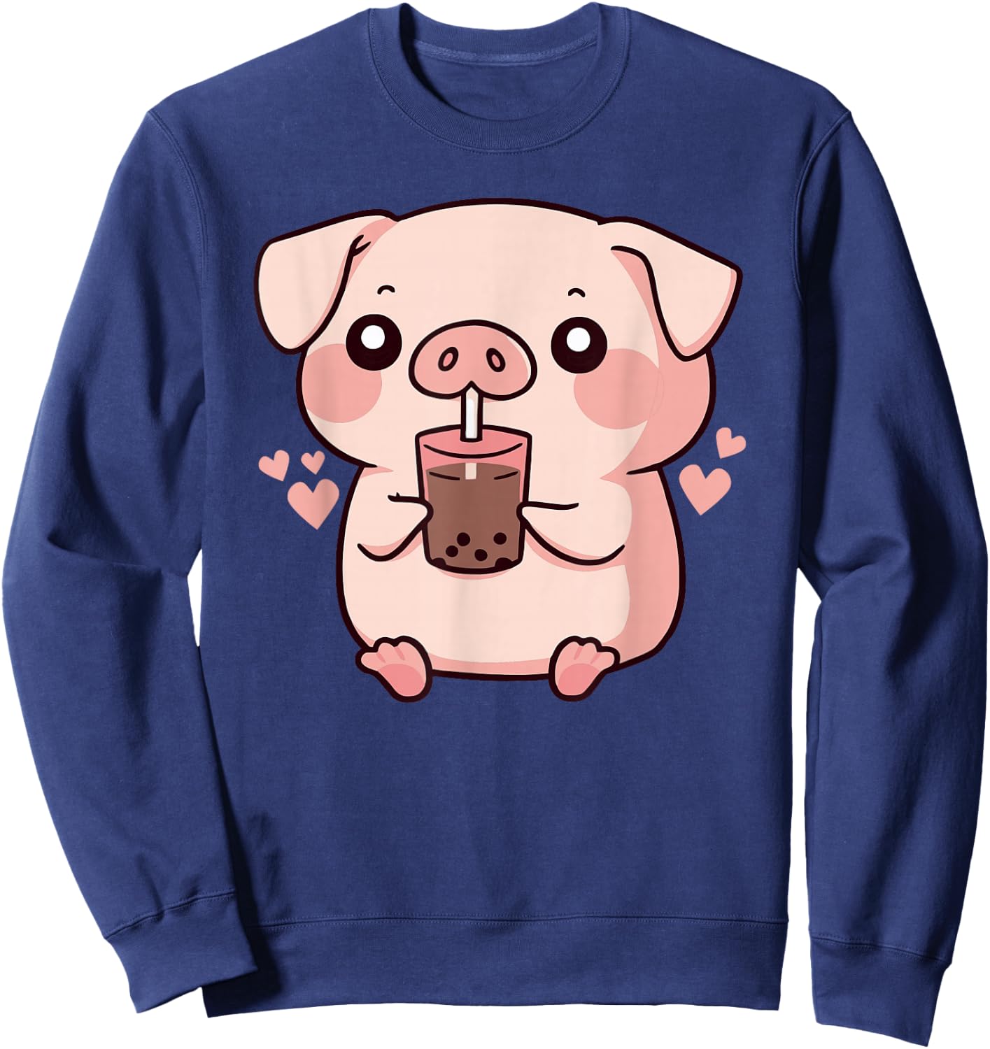 Cute kawaii cartoon pig drinking bubble tea Sweatshirt - Sweatshirt | Navy