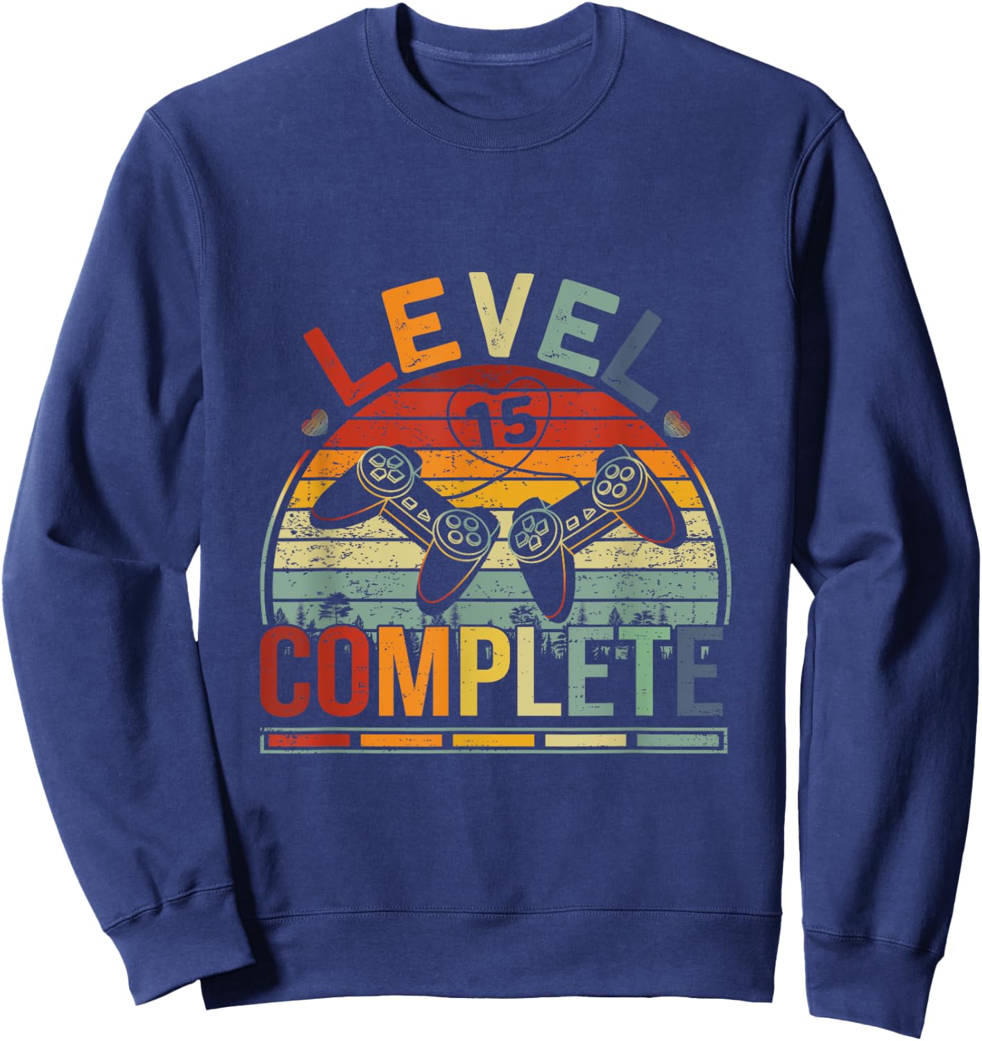 Level 15 Complete Retro Video Gamer Couple 15th Anniversary Sweatshirt - Sweatshirt | Navy