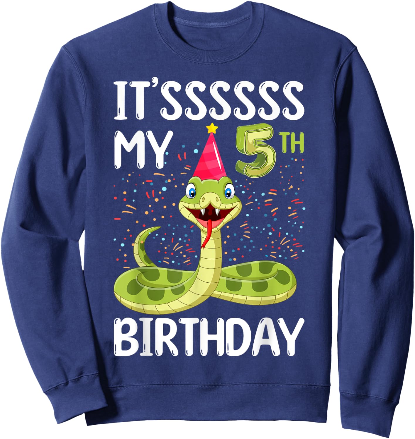 5th Birthday snake Party 5 Year Old snake lover B-day Sweatshirt - Sweatshirt | Navy