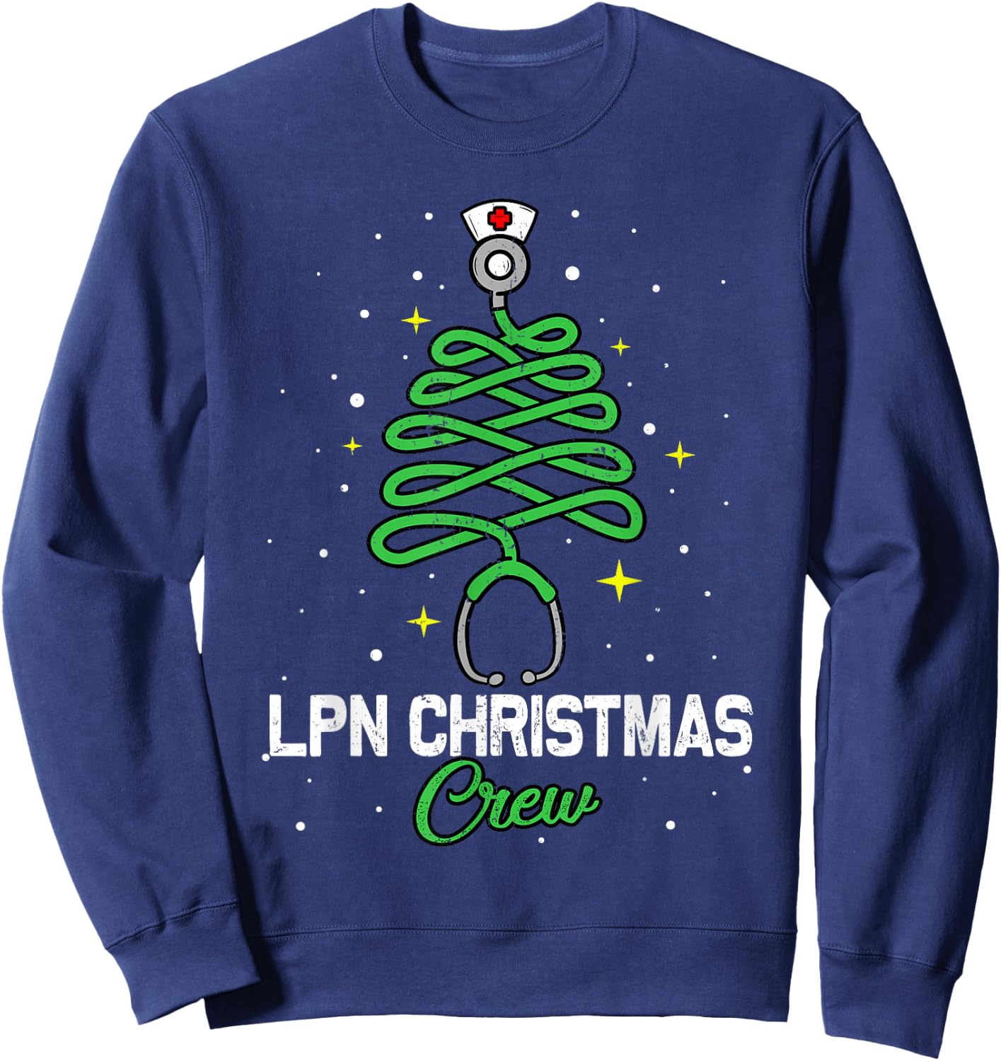 LPN Christmas Crew Cute Christmas Tree Xmas Lights Nurse Sweatshirt - Sweatshirt | Navy