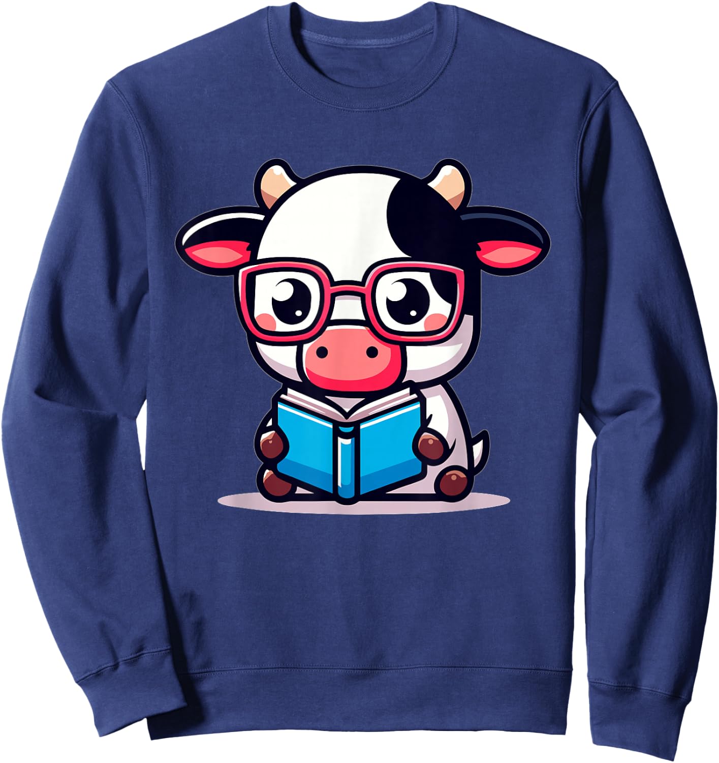 Adorable Book Lover Cow With Reading Glasses Cute Sweatshirt - Sweatshirt | Navy