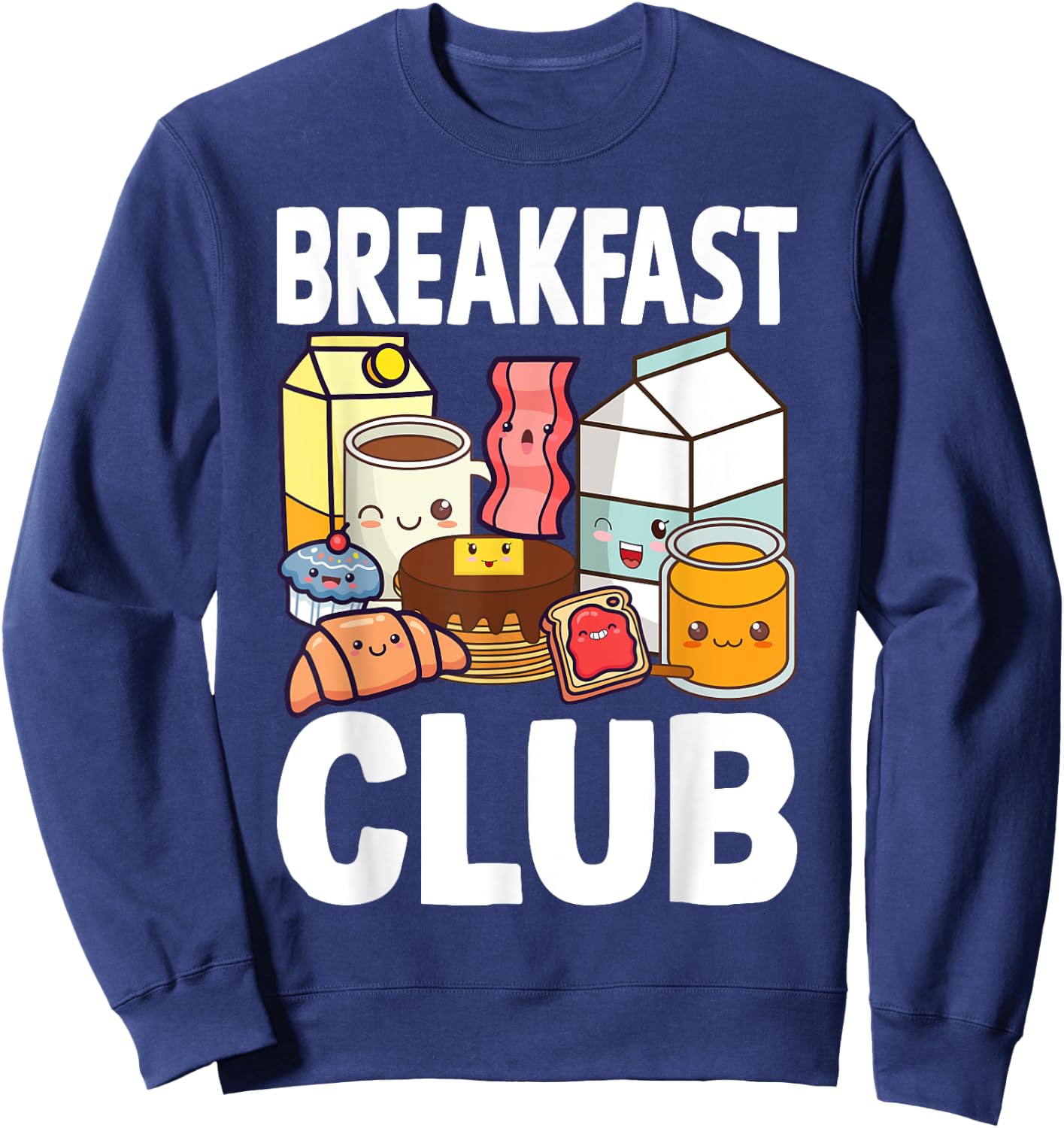 Breakfast Lover Gift Co. Breakfast Club Kawaii Cartoon , -Adults & Kids, Black, Small, Short Sleeve Sweatshirt - Sweatshirt | Navy