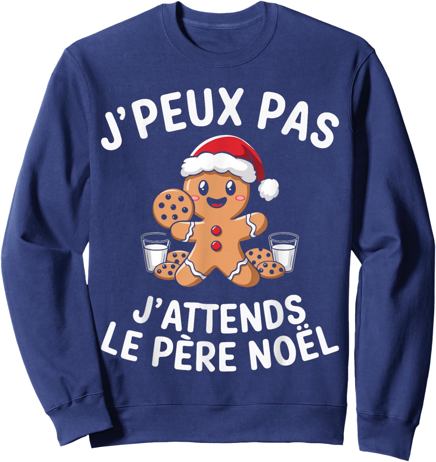 Gingerbread J'peux Pas J'attends Le Père Noël Humour Christmas Sweatshirt - Sweatshirt | Navy