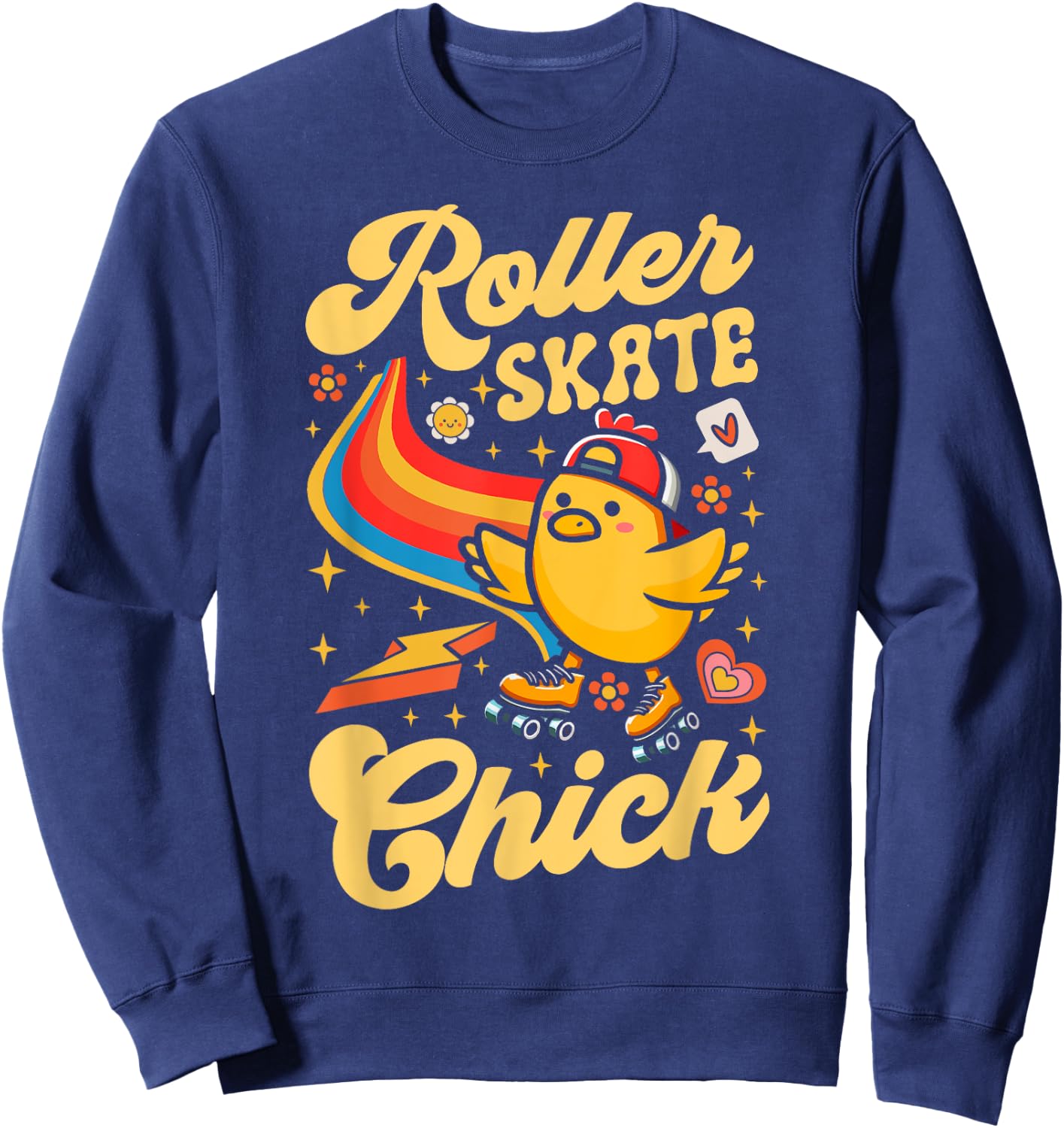 Cool Roller Skating Skate Girl 1970s Retro Chicken Roller Sweatshirt - Sweatshirt | Navy