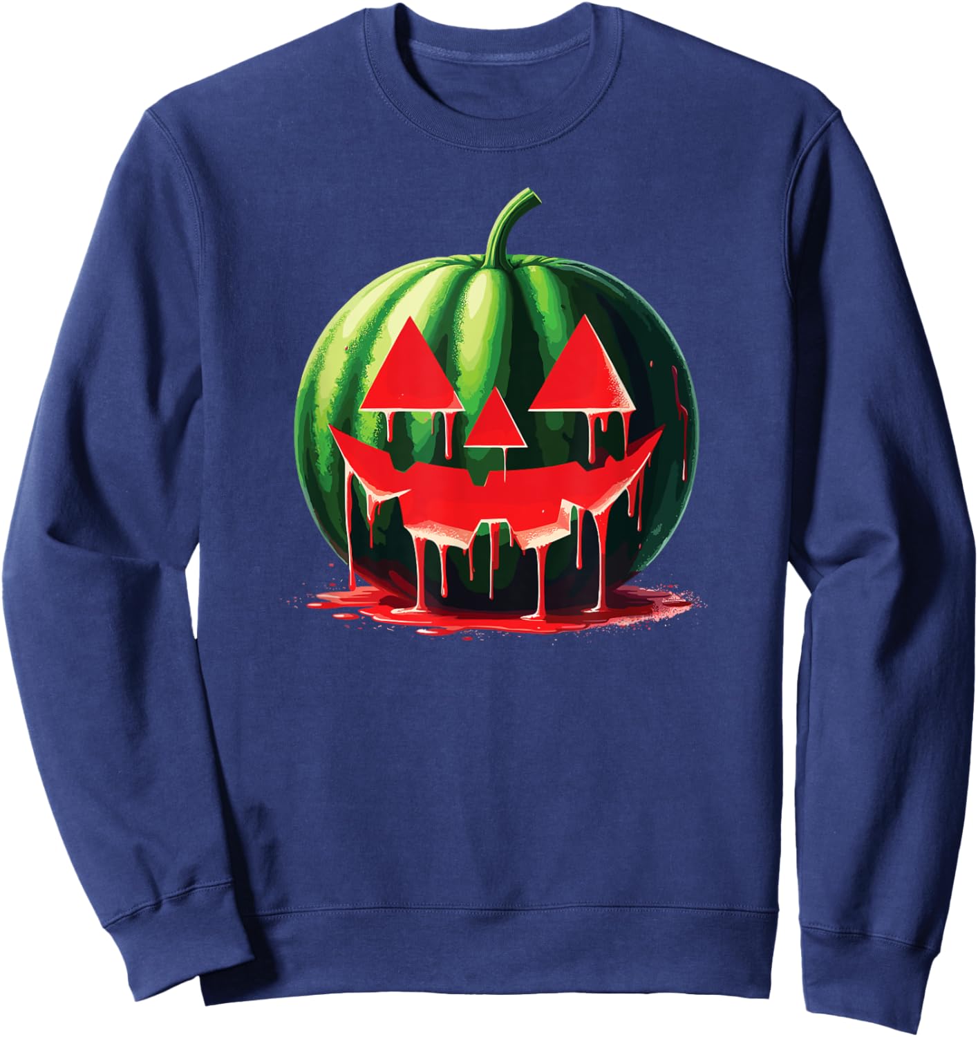 Spooky Summer Food Dripping Watermelon Jack O Lantern Men Women Sweatshirt - Sweatshirt | Navy