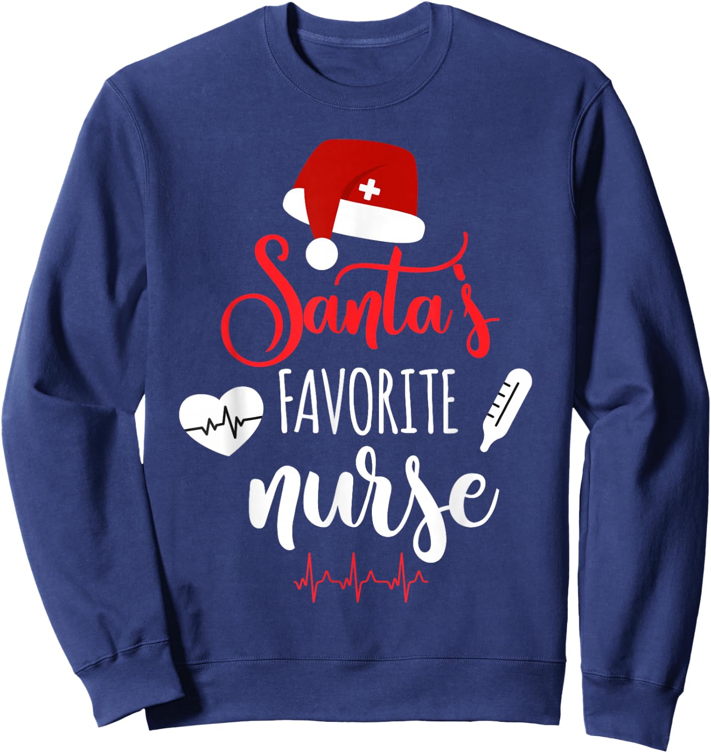 Nurse Christmas Santa's Favorite Nurse Xmas Scrub Top Sweatshirt - Sweatshirt | Navy