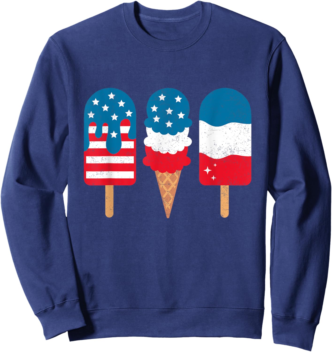 4th Of July Popsicle Red White Blue American Flag Patriotic Women Girls Kids Men Sweatshirt - Sweatshirt | Navy