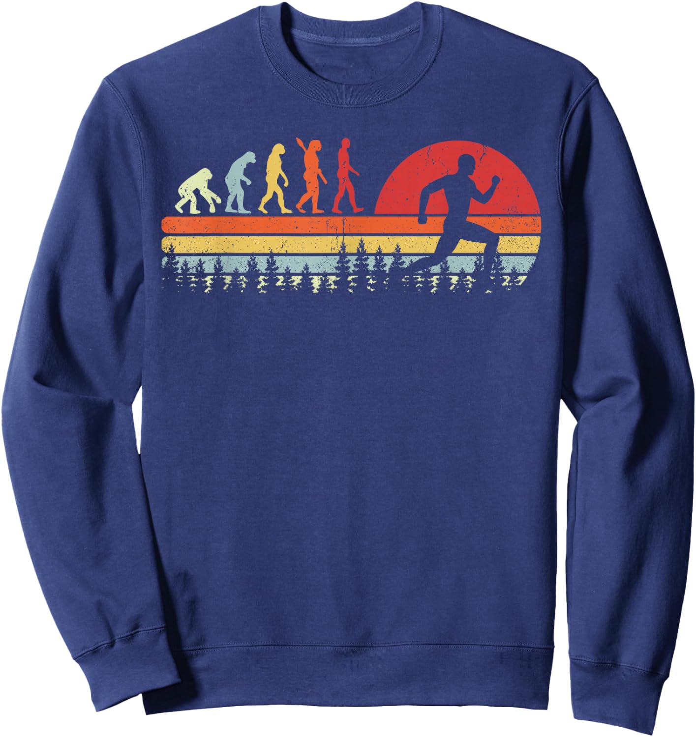 Vintage Retro Running Human Evolution Gift Runner Men Women Sweatshirt - Sweatshirt | Navy