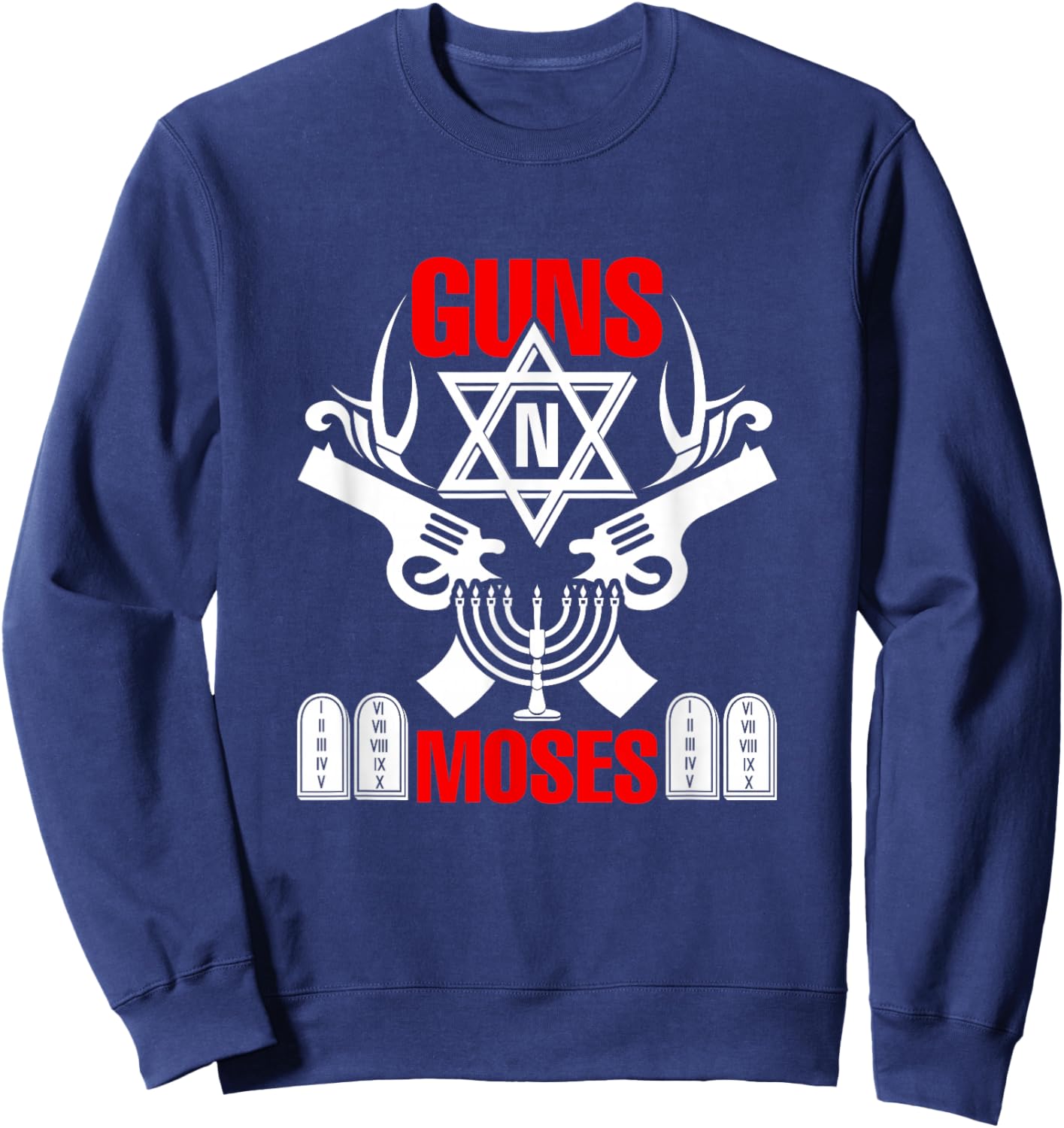 Guns N Moses - Funny Jewish Israeli Army Rock Sweatshirt - Sweatshirt | Navy