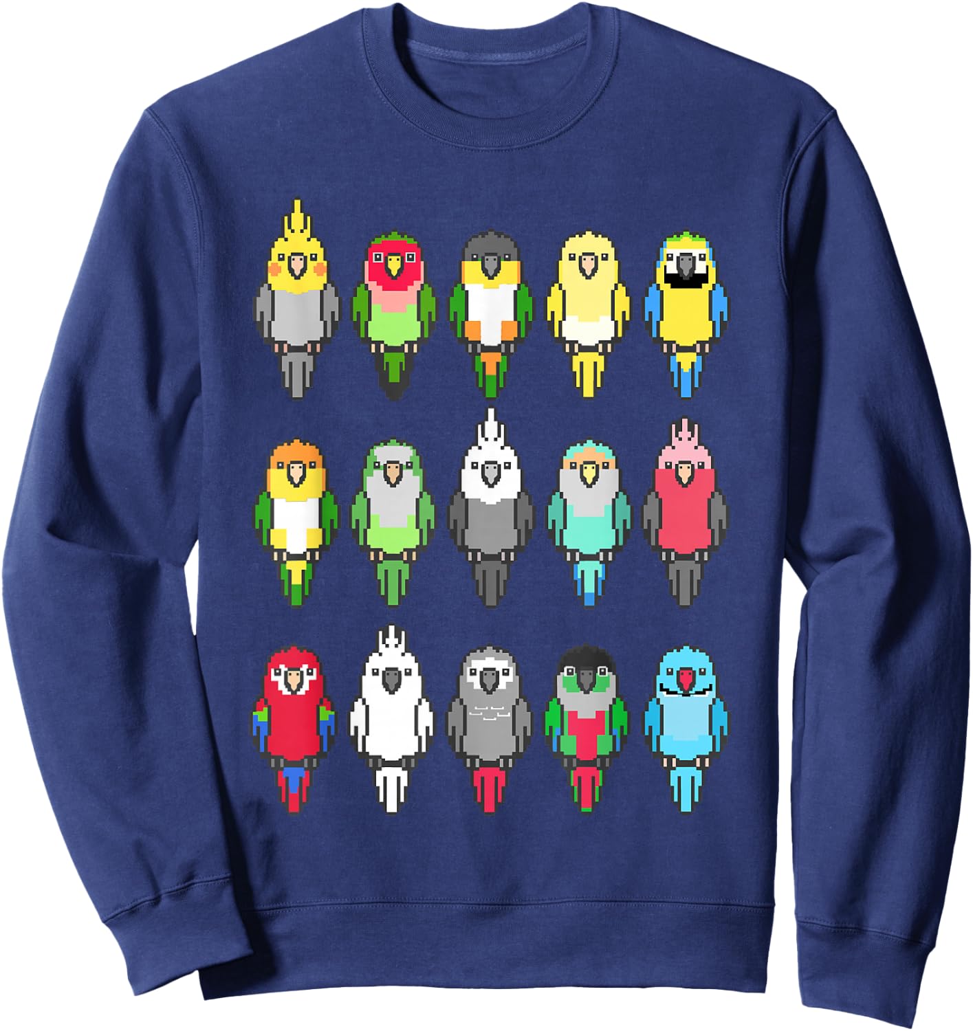 Pixel Birbs Pixelated Parrots Bird Memes Parrot Nerd Sweatshirt - Sweatshirt | Navy