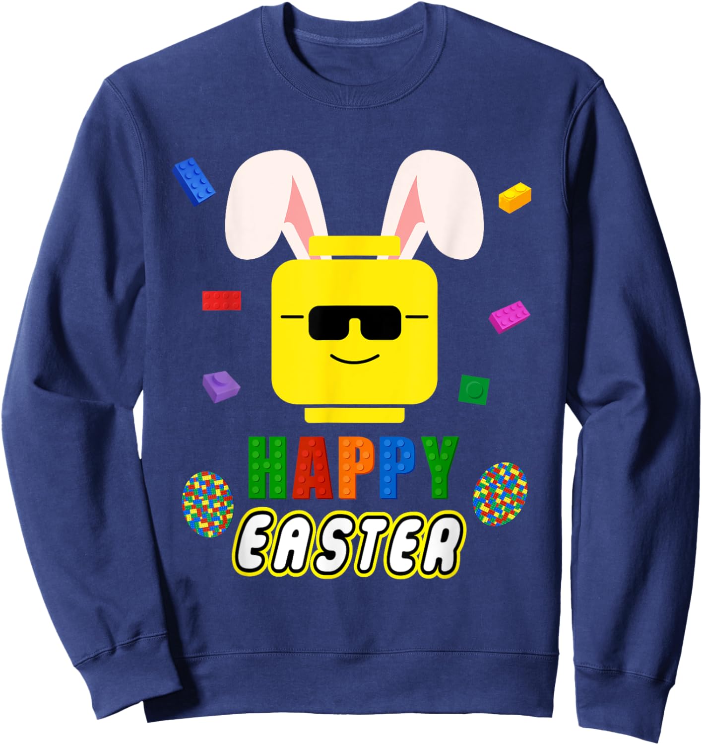 Easter Building Bricks Bunny Happy Easter Family Matching Sweatshirt - Sweatshirt | Navy
