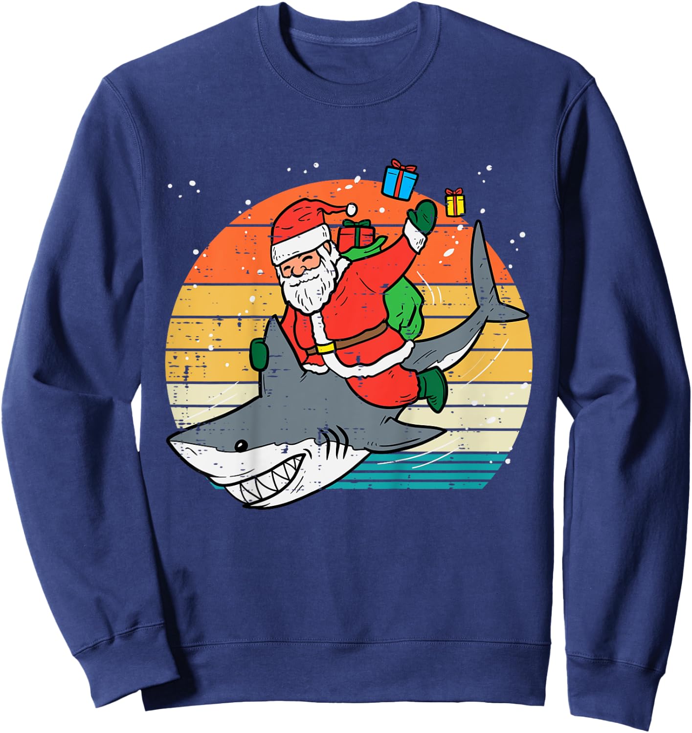 Kids Santa Riding Shark Xmas Pajamas Toddler Boys Christmas PJs Sweatshirt - Sweatshirt | Navy