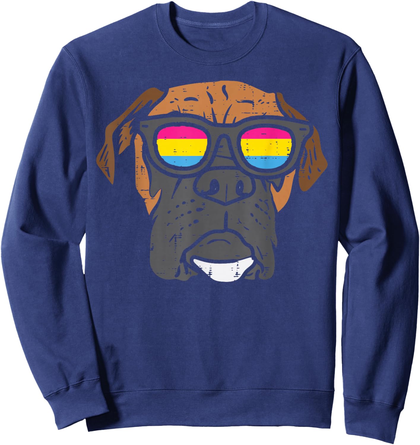 Boxer Dog Pansexual Sunglasses Cute Pan Pride Flag Men Women Sweatshirt - Sweatshirt | Navy