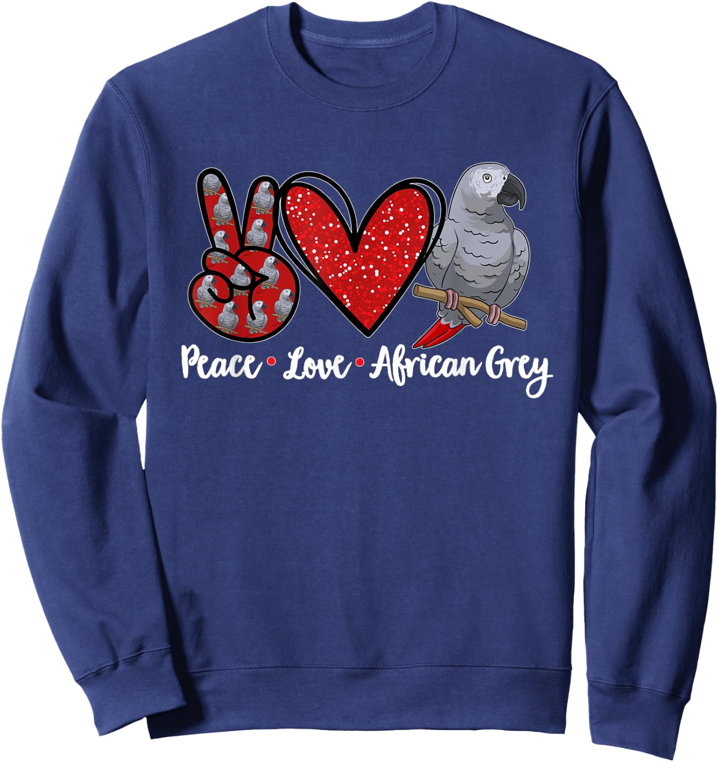 Peace Love African Grey Parrot Sweatshirt - Sweatshirt | Navy
