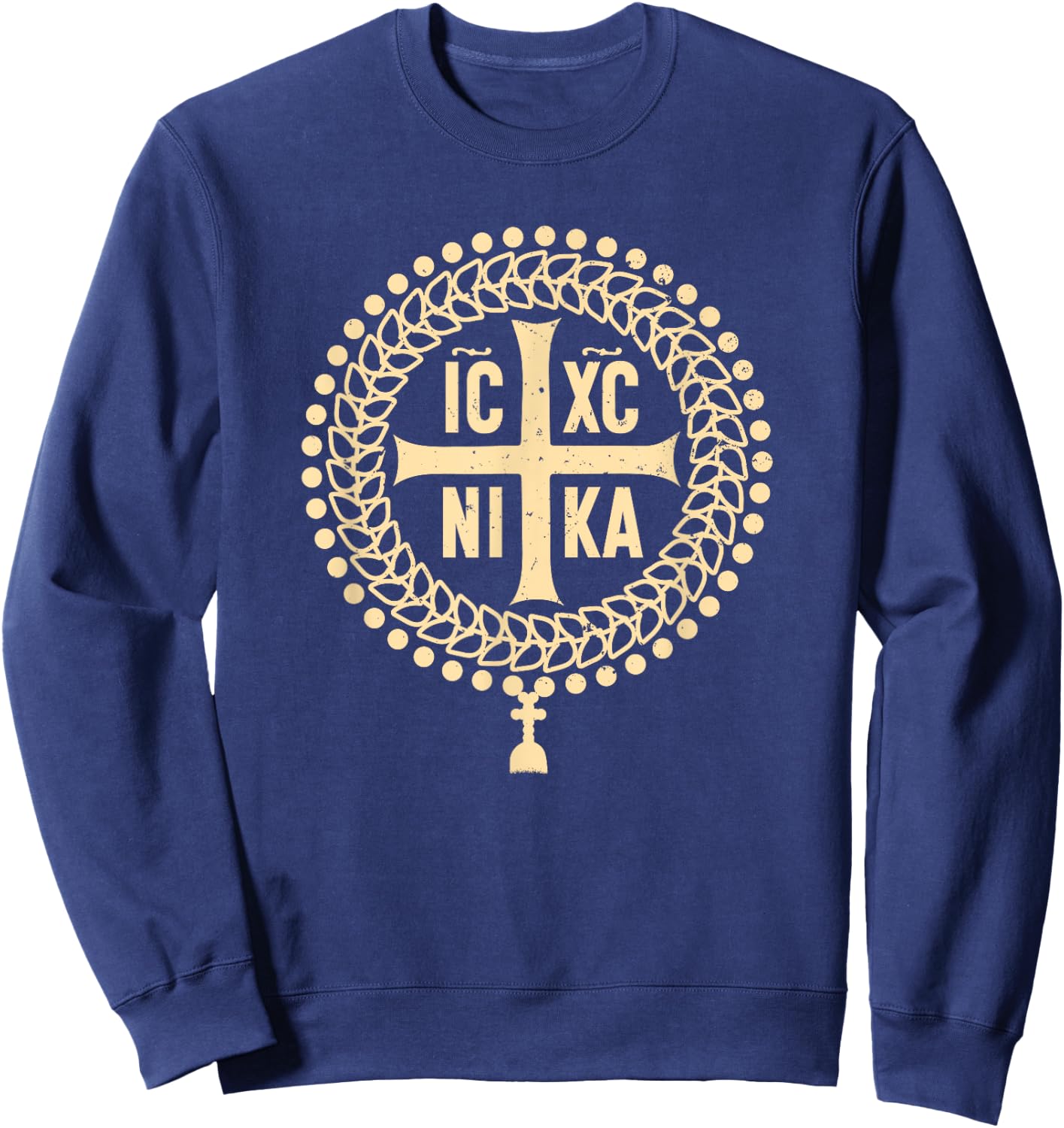 ICXC NIKA Greek Eastern Orthodox Christian Cross Sweatshirt - Sweatshirt | Navy