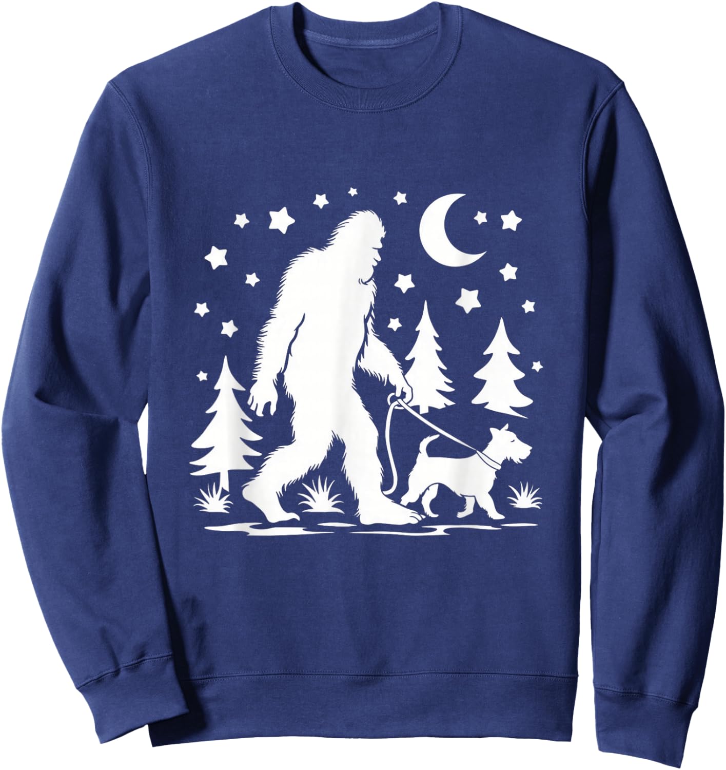 Bigfoot Walking With Jack Russell Terrier Sasquatch & Dog Sweatshirt - Sweatshirt | Navy