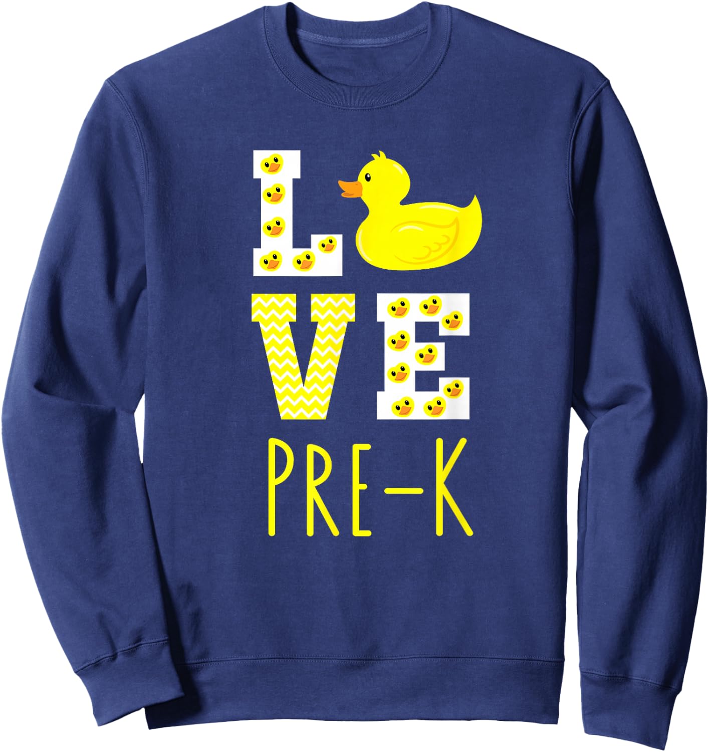 Love Pre-K Back To School Yellow Duck Pre-K Teacher Sweatshirt - Sweatshirt | Navy