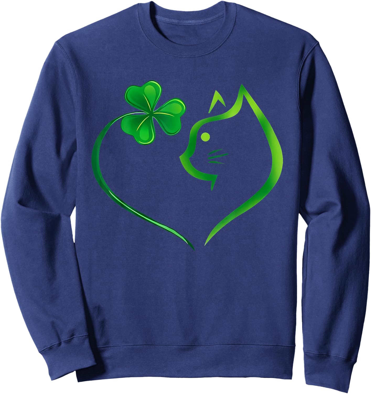 Shamrock Cat Heart St Patricks Day Cat Lovers Cat Mom Women Sweatshirt - Sweatshirt | Navy