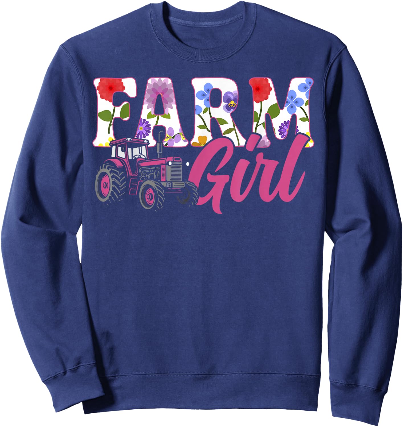 Farming Farmer Girl Tractor Vintage Farm Girl Sweatshirt - Sweatshirt | Navy