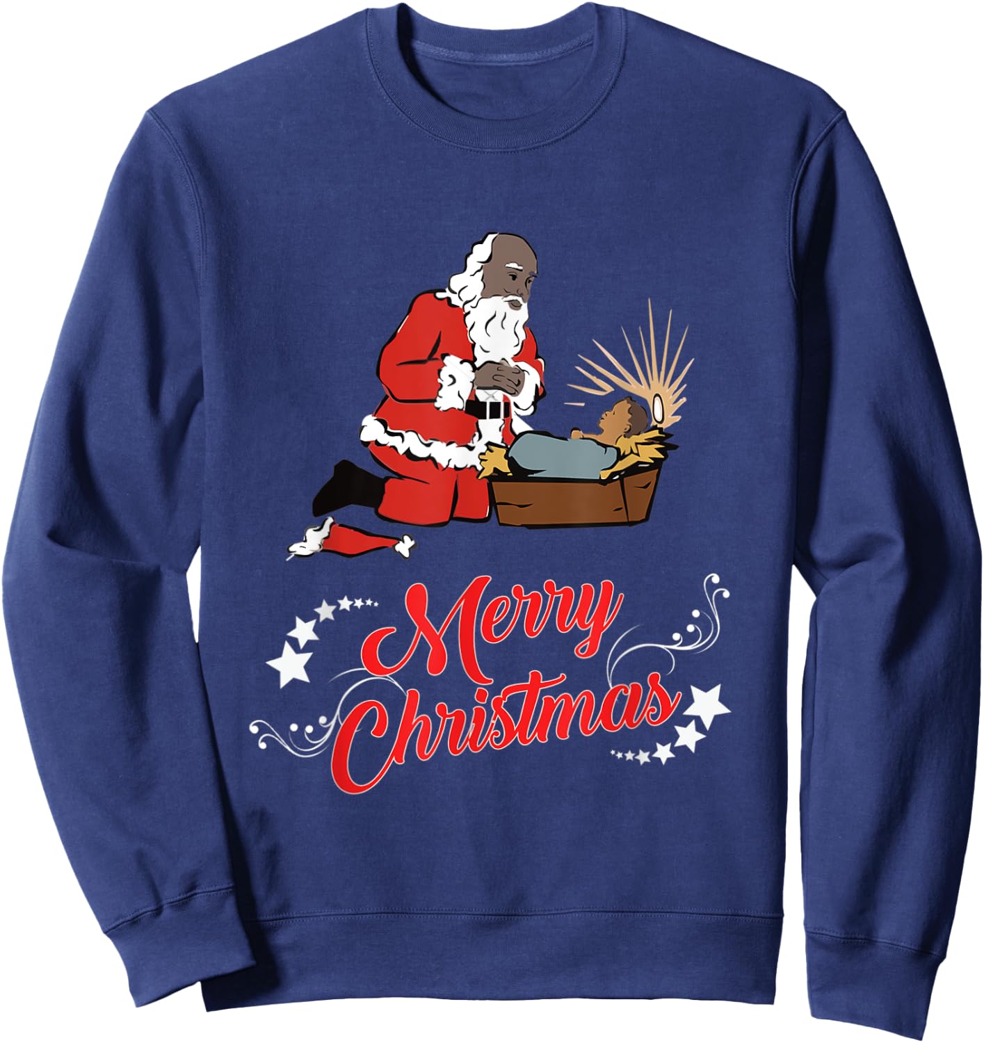 Dark Skin Santa Kneeling And Praying At The Feet Of Jesus Sweatshirt - Sweatshirt | Navy