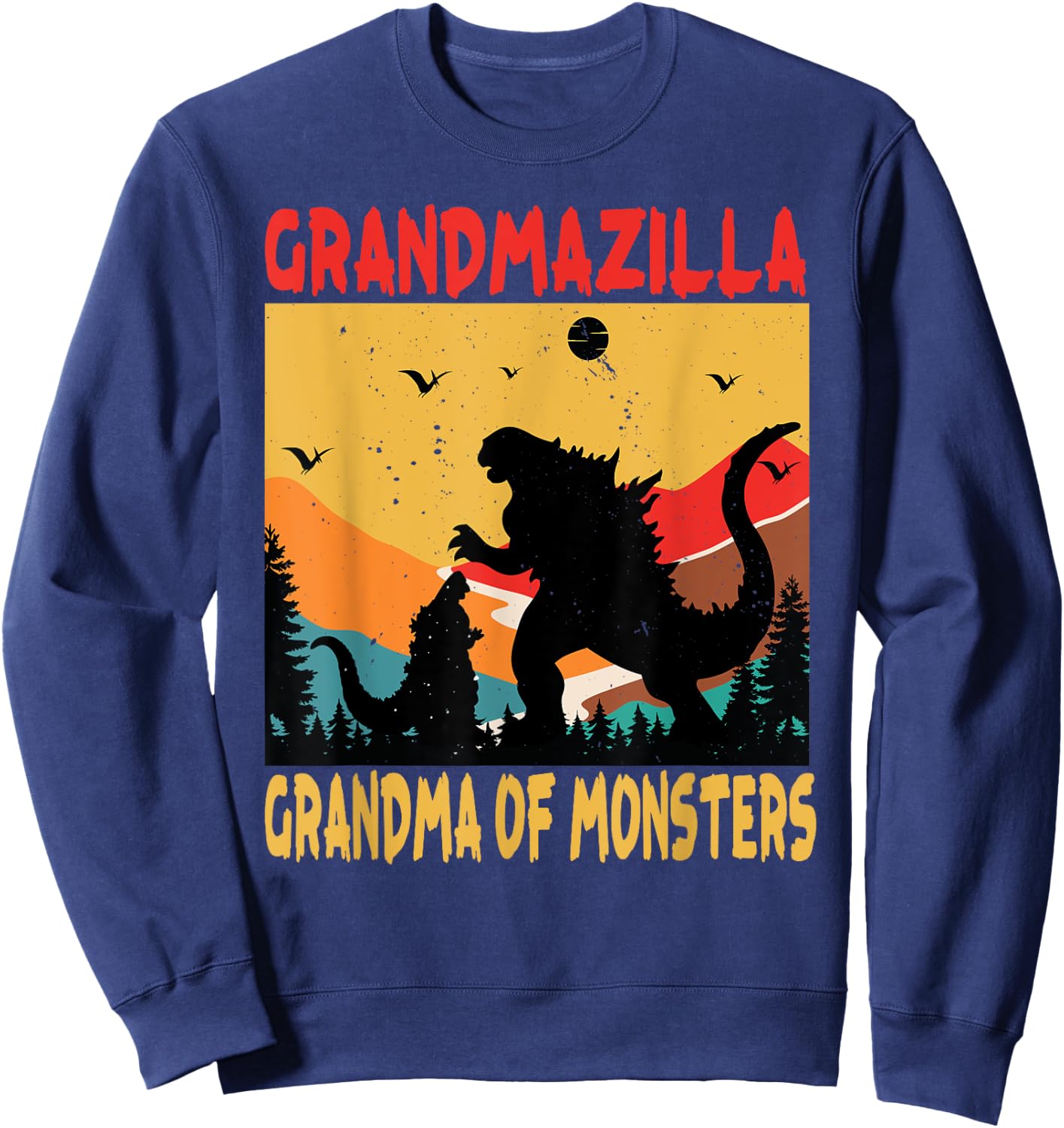 Grandmazilla Grandma Of Monsters Women Halloween Christmas Sweatshirt - Sweatshirt | Navy