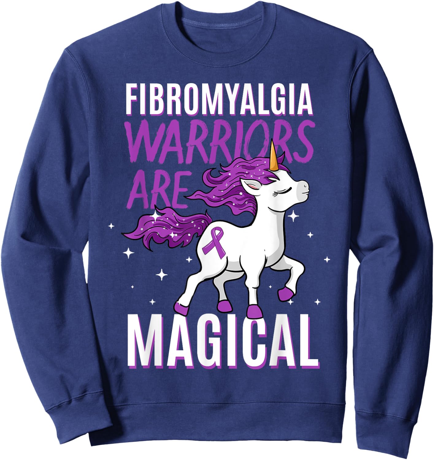 Fibromyalgia Warrior Magical Unicorn Awareness Ribbon Sweatshirt - Sweatshirt | Navy