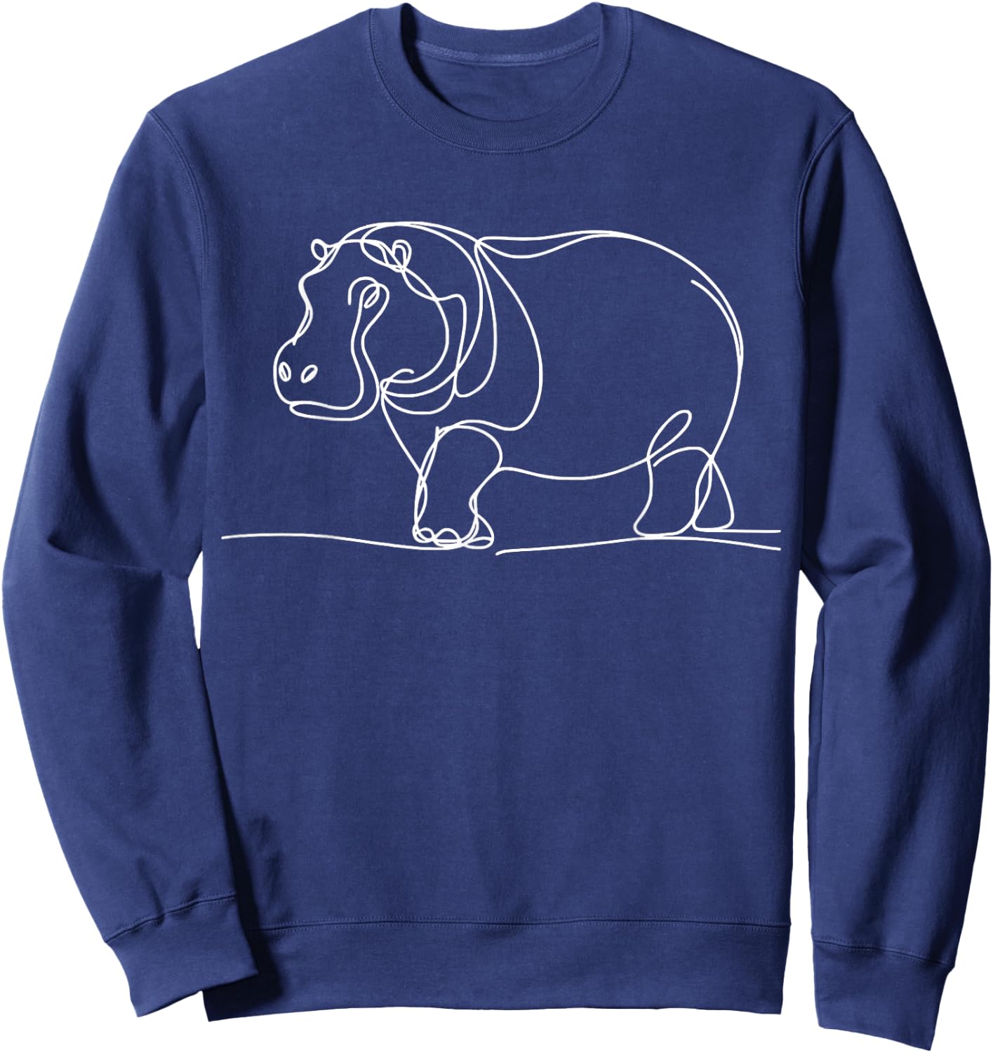 Minimalist Hippo Line Art Simple Animal Drawing Design Sweatshirt - Sweatshirt | Navy