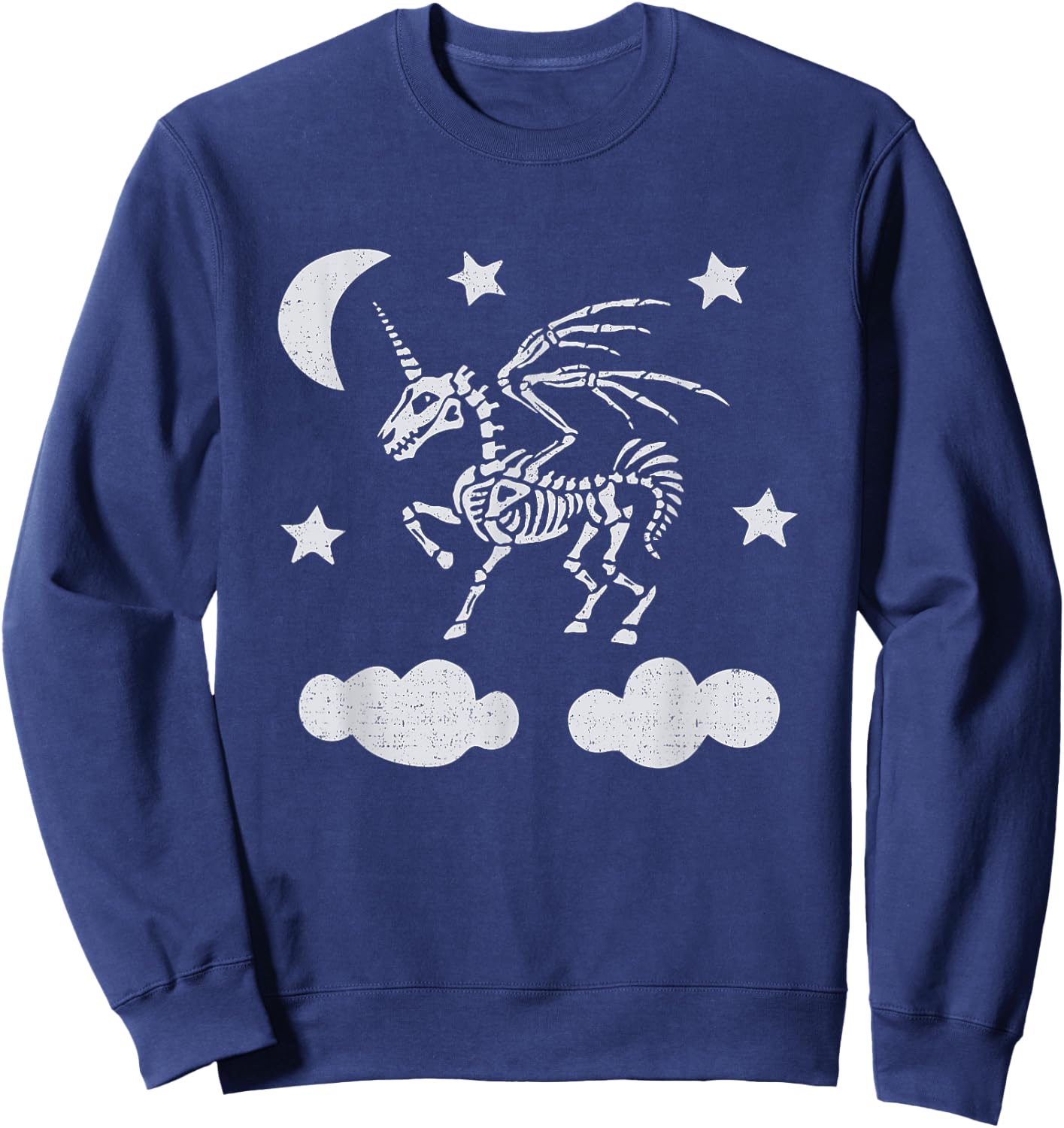 Unicorn Pegasus Skeleton Halloween Moon Stars Sweatshirt - Sweatshirt | Navy