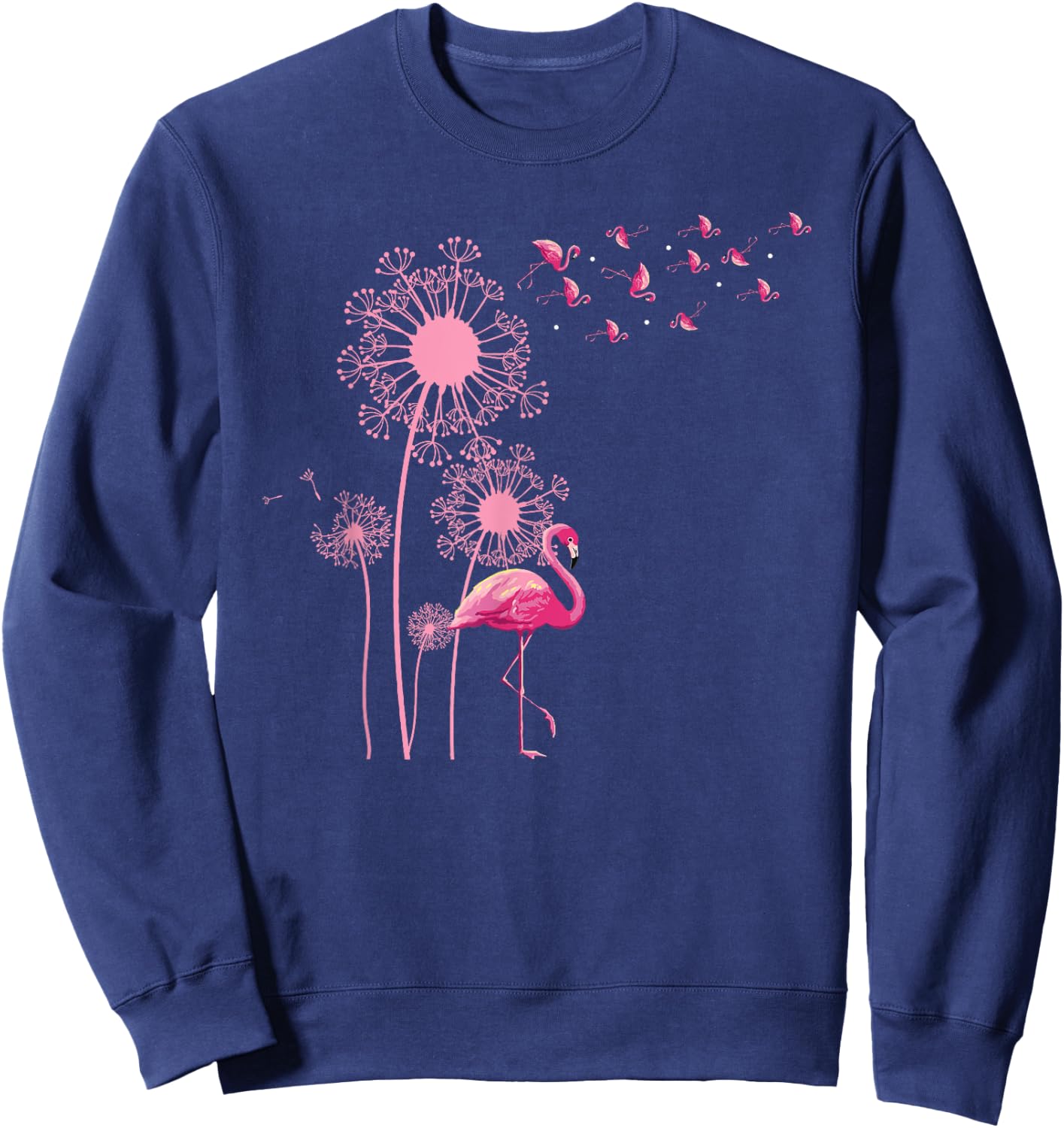 Flower Dandelion Exotic Animal Tropical Bird Pink Flamingo Sweatshirt - Sweatshirt | Navy