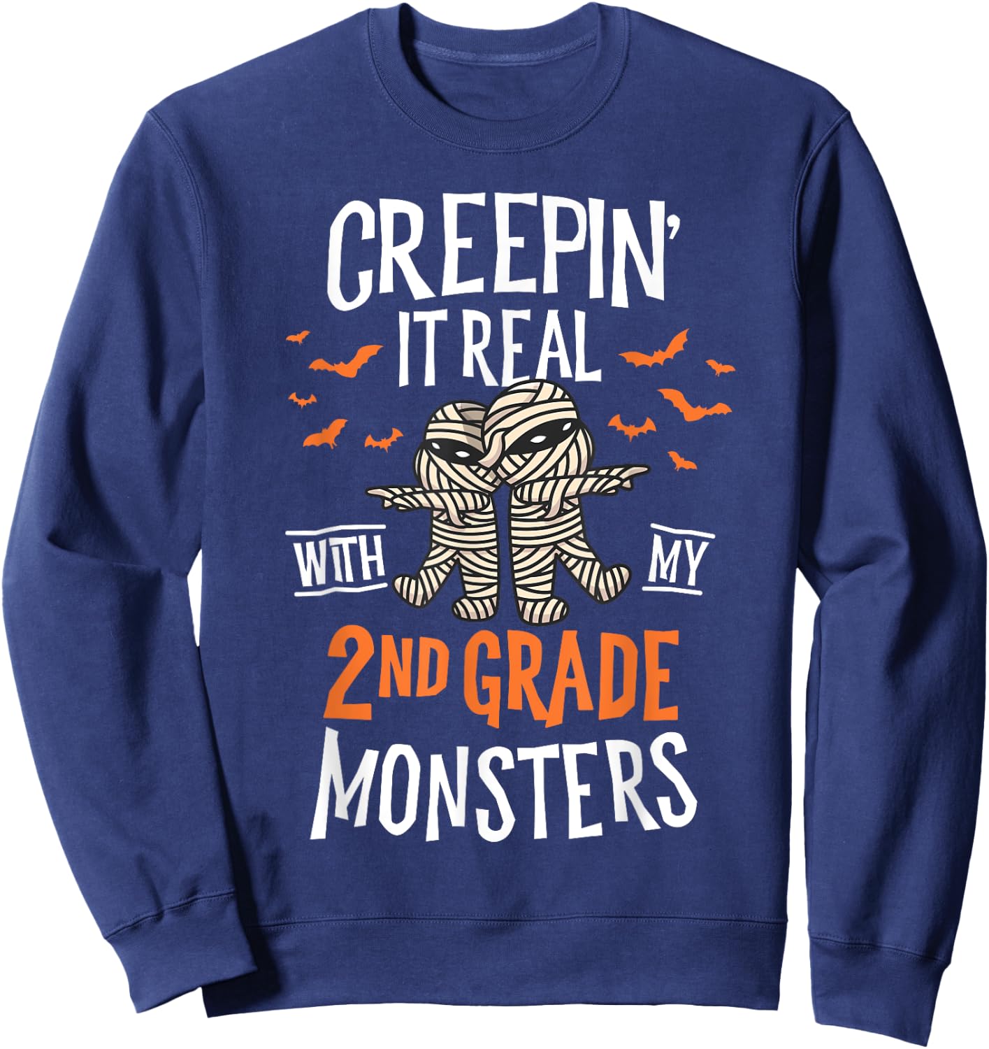 Creepin It Real With My 2nd Grade Monsters Halloween Teacher Women Kids Sweatshirt - Sweatshirt | Navy