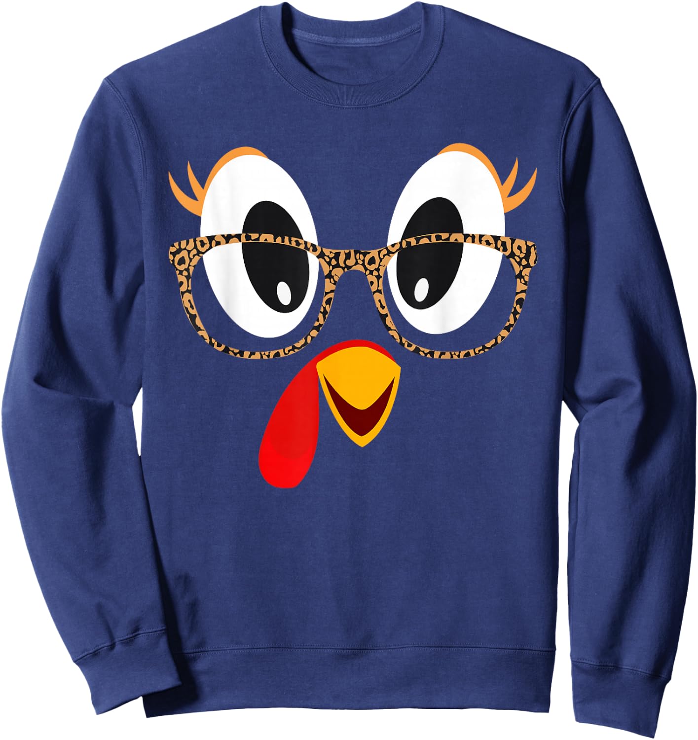 Cute Turkey Face Thanksgiving Leopard Print Glasses Girls Sweatshirt - Sweatshirt | Navy