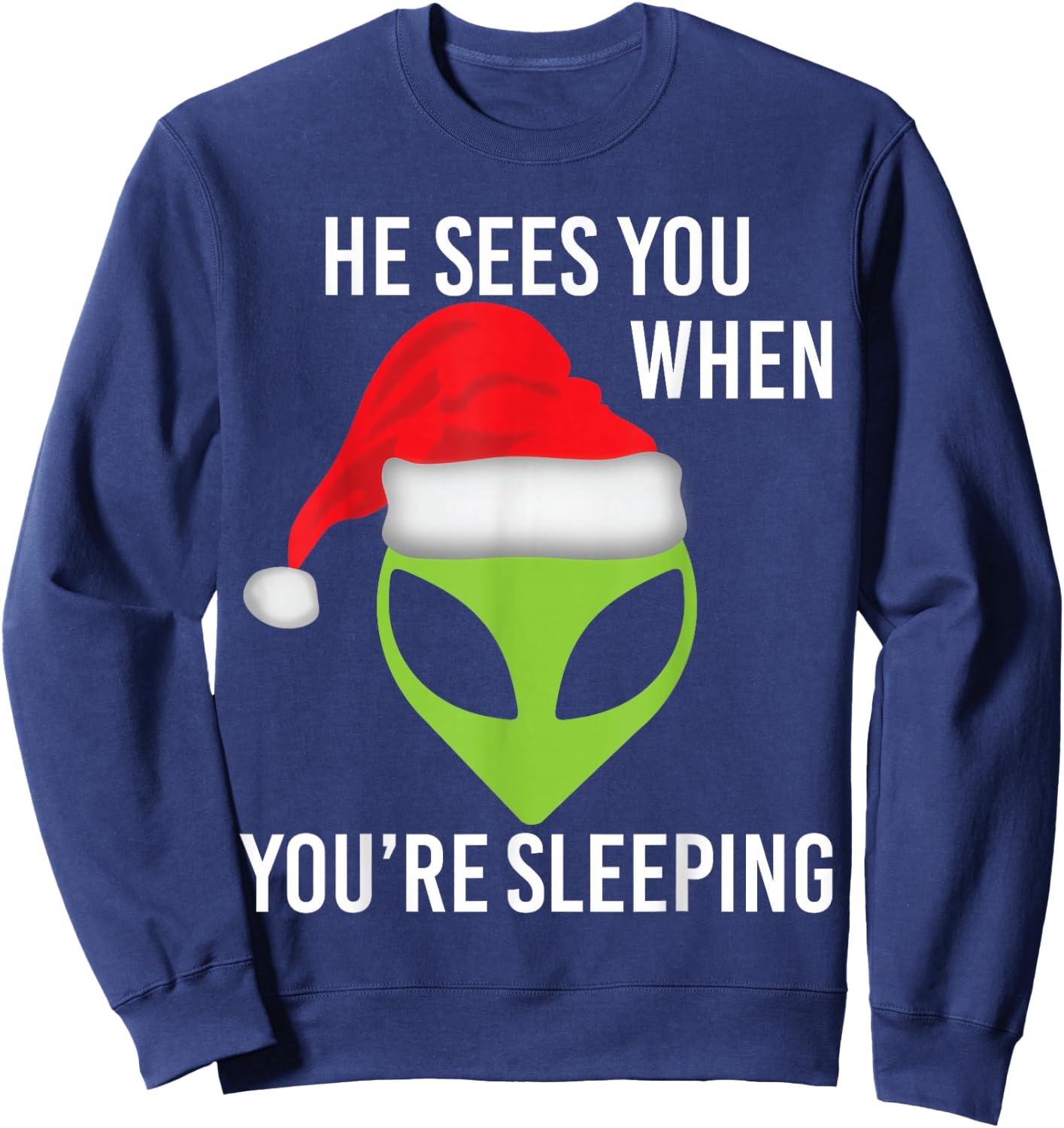 Green Space Alien Head Christmas Santa Hat UFO Mars Sweatshirt - Sweatshirt | Navy