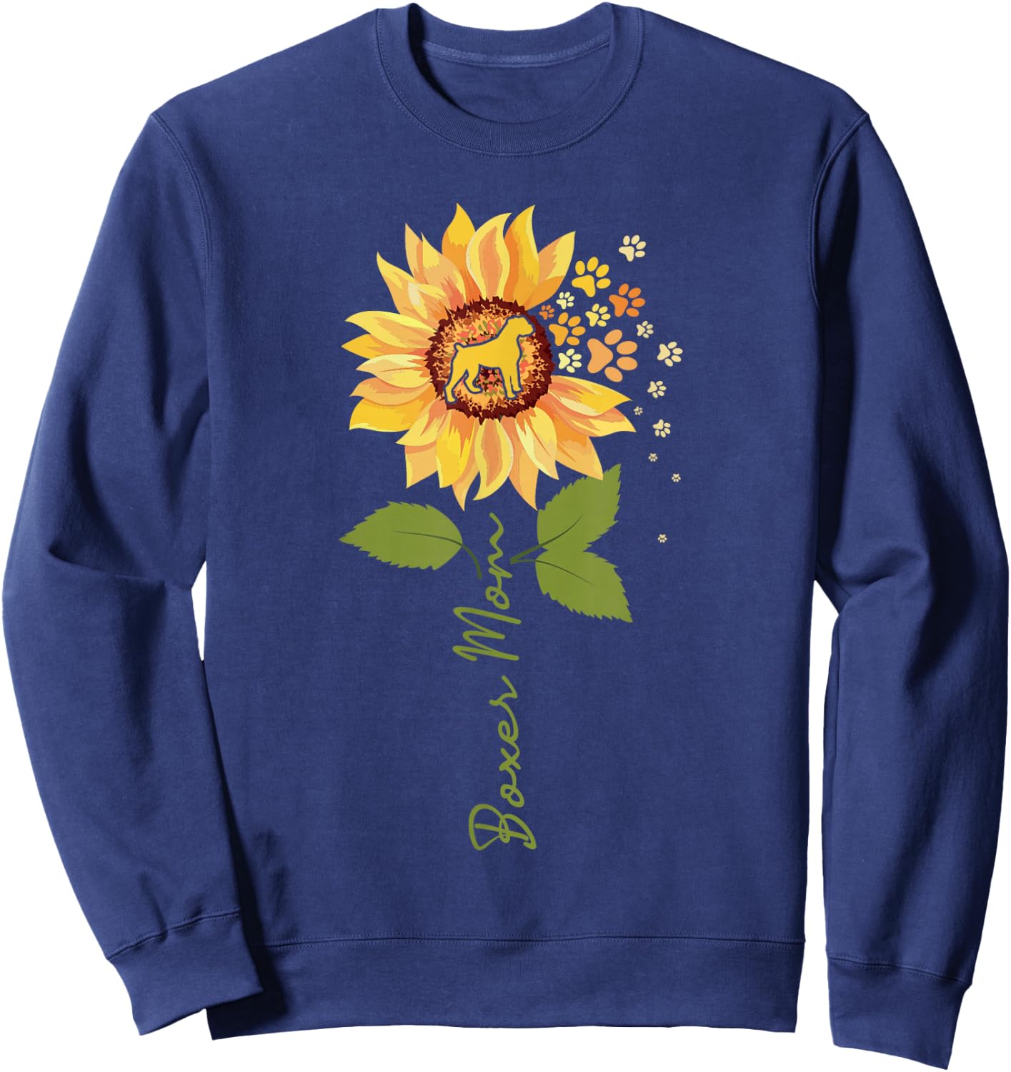 Boxer Mom - Sunflower Dog Owner Animal Breeder Puppy Lover Sweatshirt - Sweatshirt | Navy