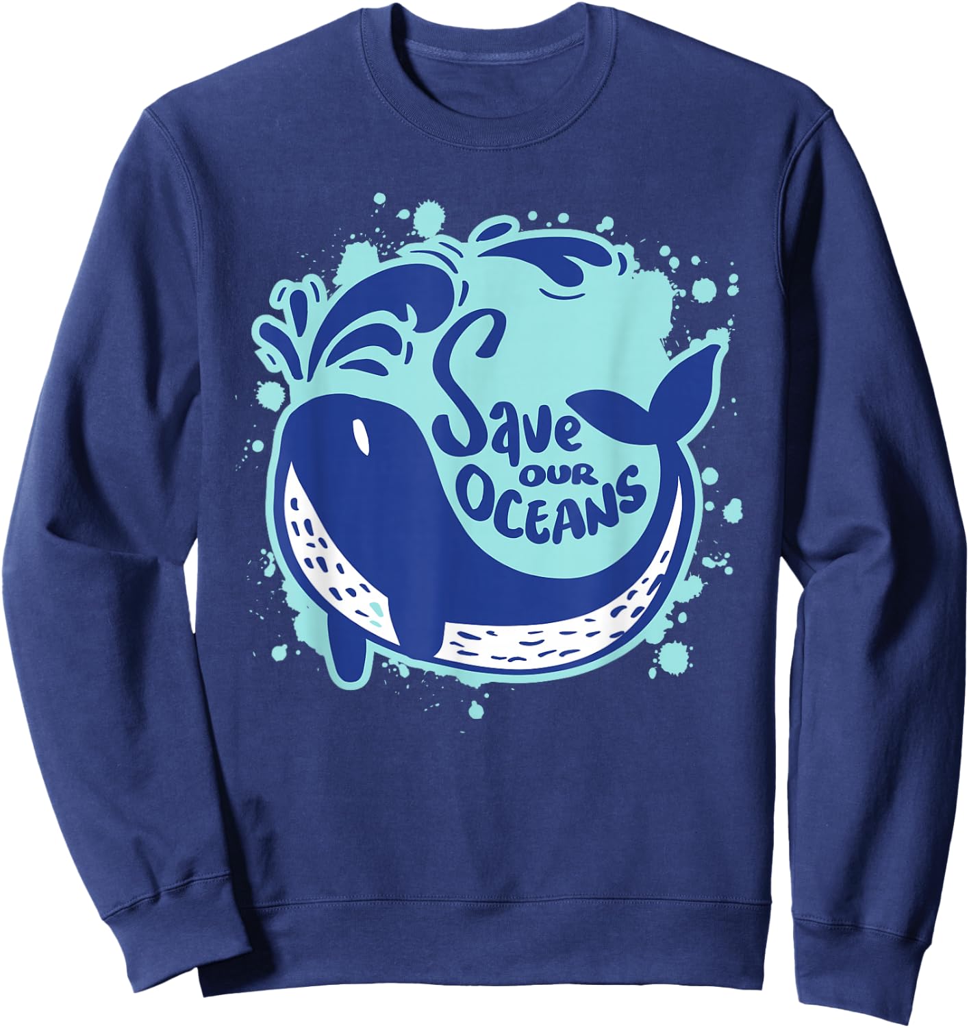 55th Anniversary Earth Day 2025 Save Our Oceans Blue Whale Sweatshirt - Sweatshirt | Navy
