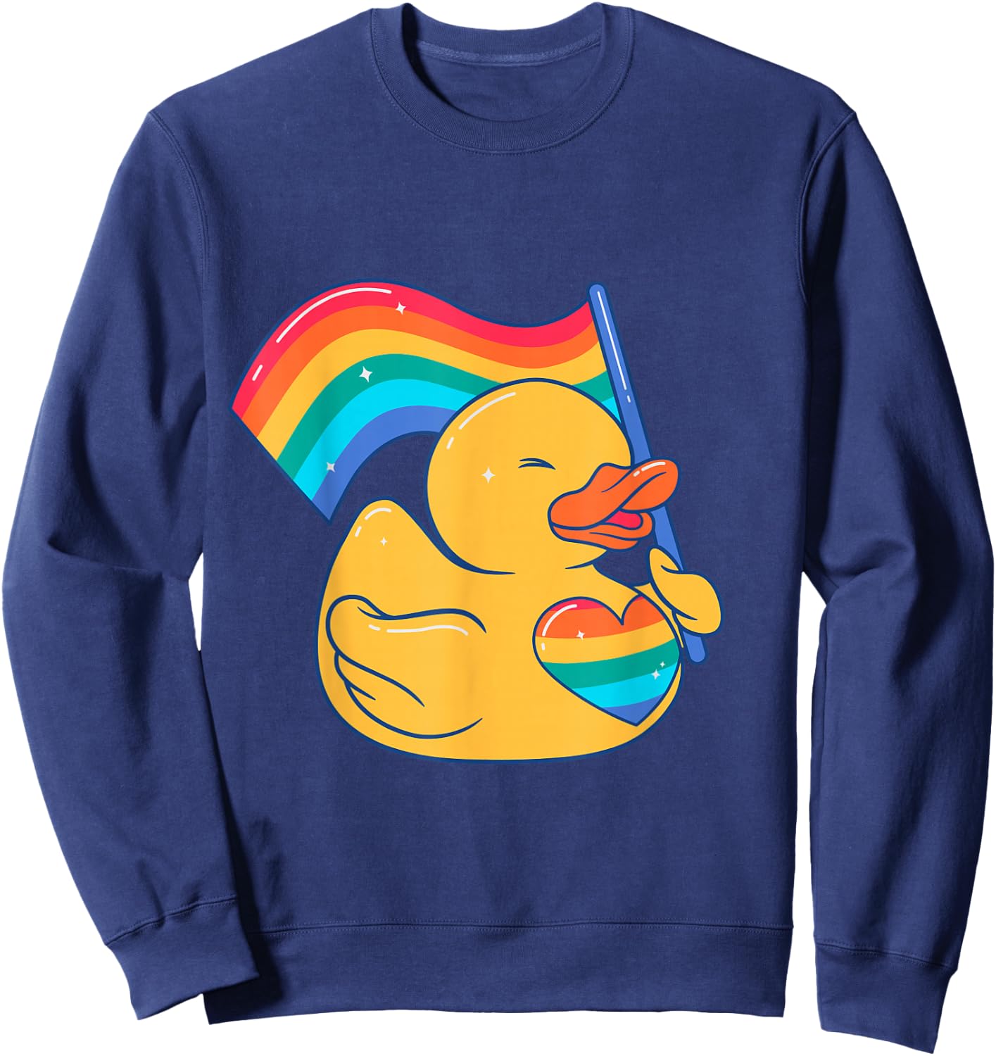 Rainbow Flag Rubber with Heart Style LGBT Gay Pride , Black, S Sweatshirt - Sweatshirt | Navy