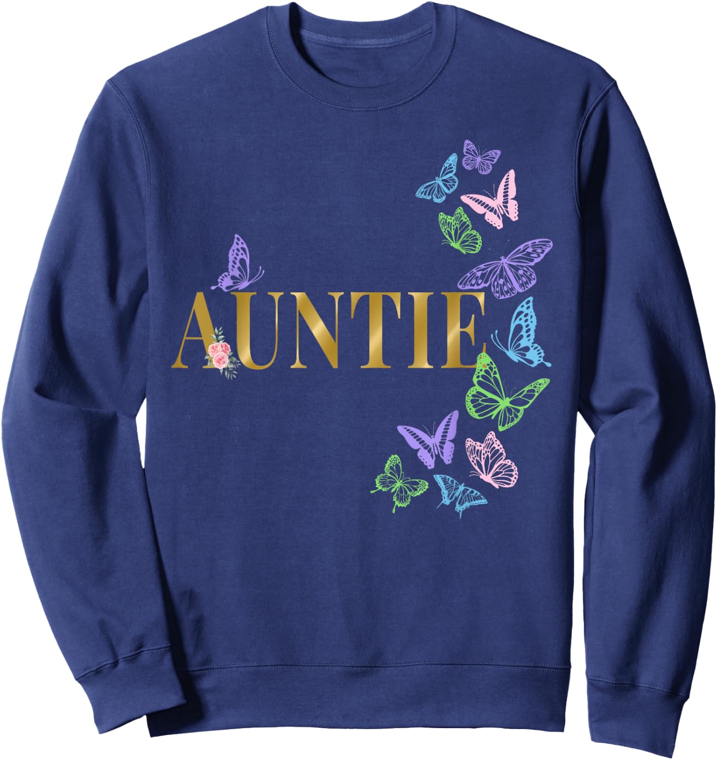 Auntie of The Birthday Girl Butterfly Party Matching Family Sweatshirt - Sweatshirt | Navy
