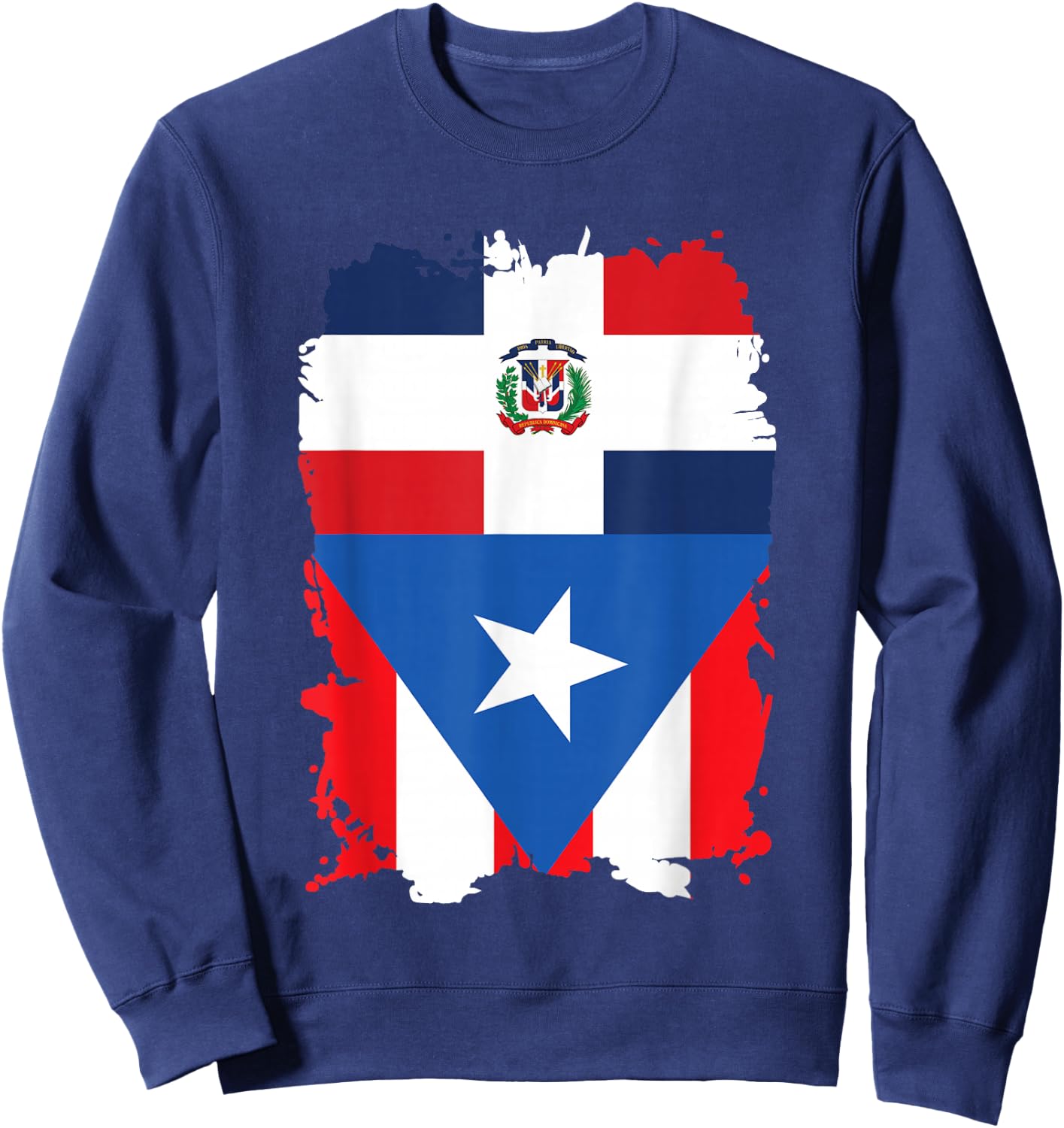 Dominican & Puerto Rican Flag Heritage Design Sweatshirt - Sweatshirt | Navy