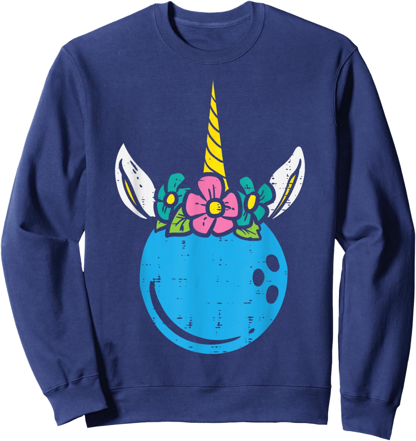 Bowling Ball Unicorn Head Cute Bowler Girls Kids Toddler Sweatshirt - Sweatshirt | Navy