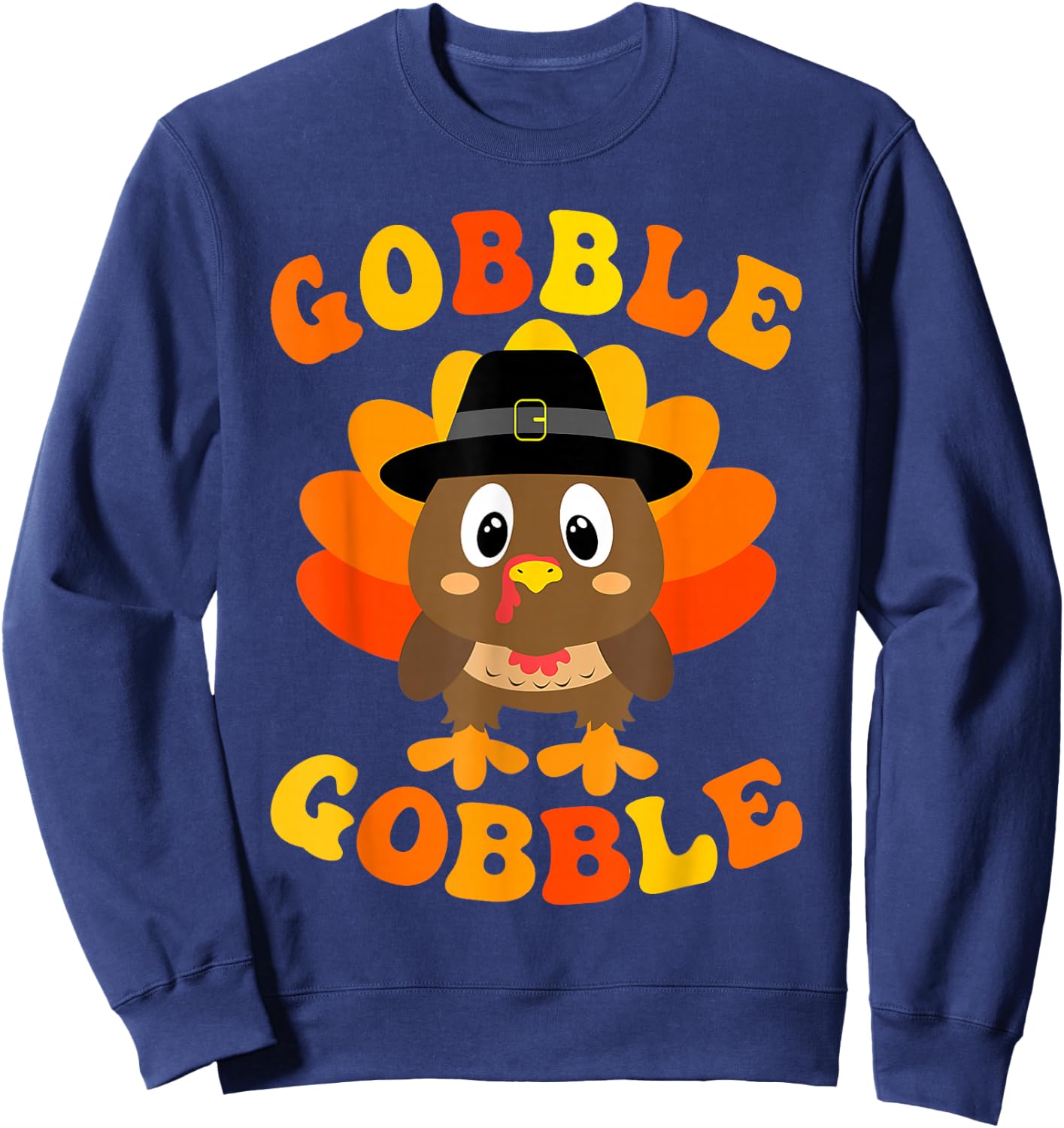 Cute Gobble Gobble Turkey Pilgrim Little Boys Thanksgiving Sweatshirt - Sweatshirt | Navy