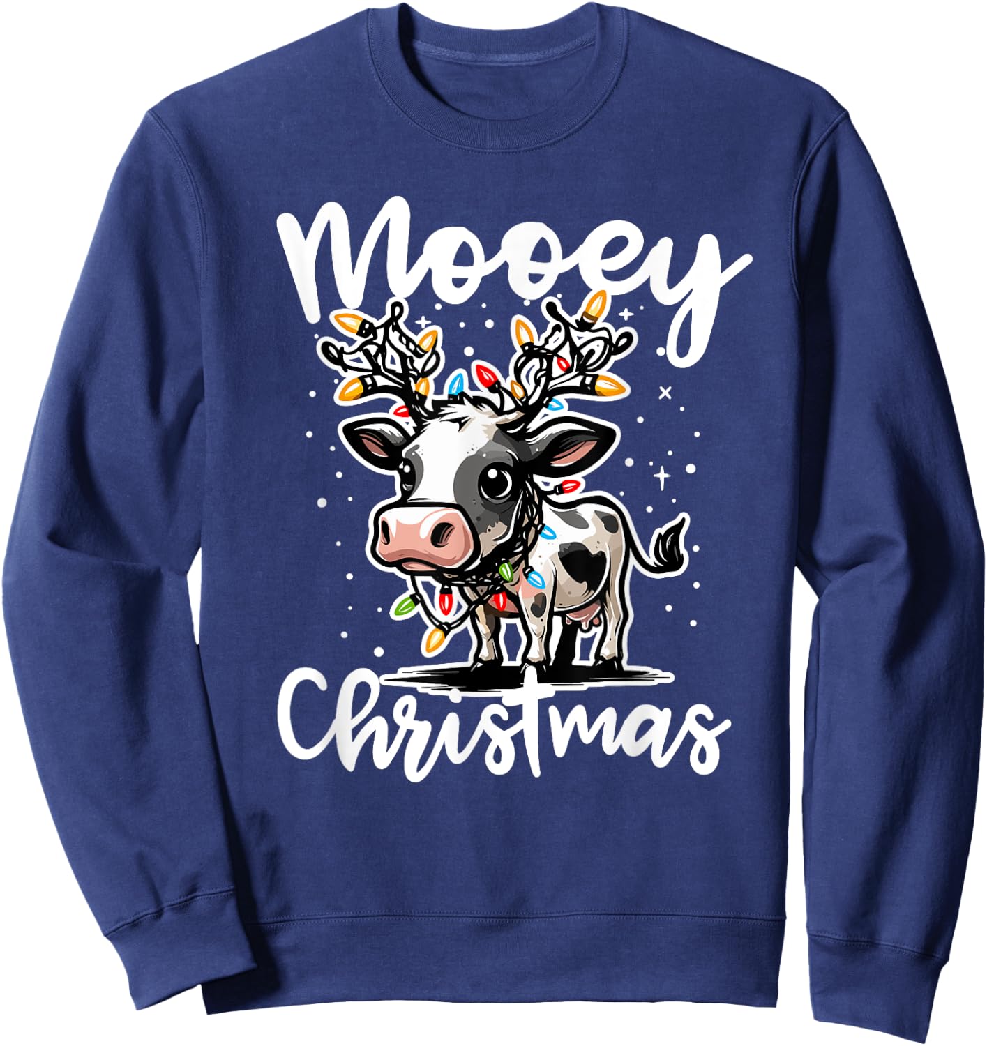Mooey Christmas Heifer Cow Reindeer Christmas Lights Sweatshirt - Sweatshirt | Navy