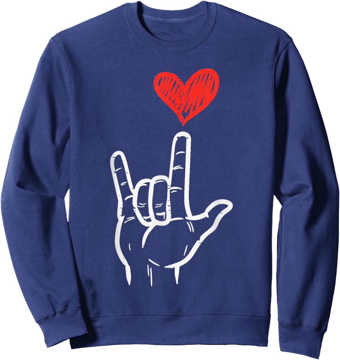 Valentines Day I Love You Hand Sign ASL Heart Women Kids Men Sweatshirt - Sweatshirt | Navy