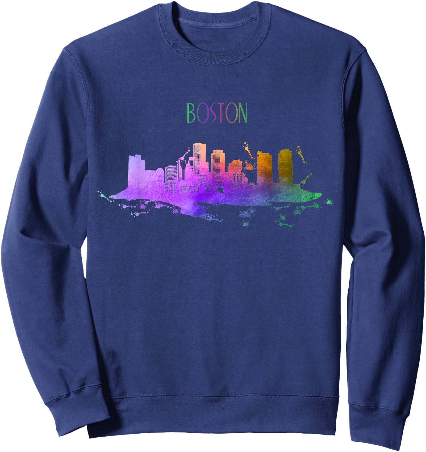 Boston Skyline Watercolour Souvenir Pride Massachusetts Sweatshirt - Sweatshirt | Navy