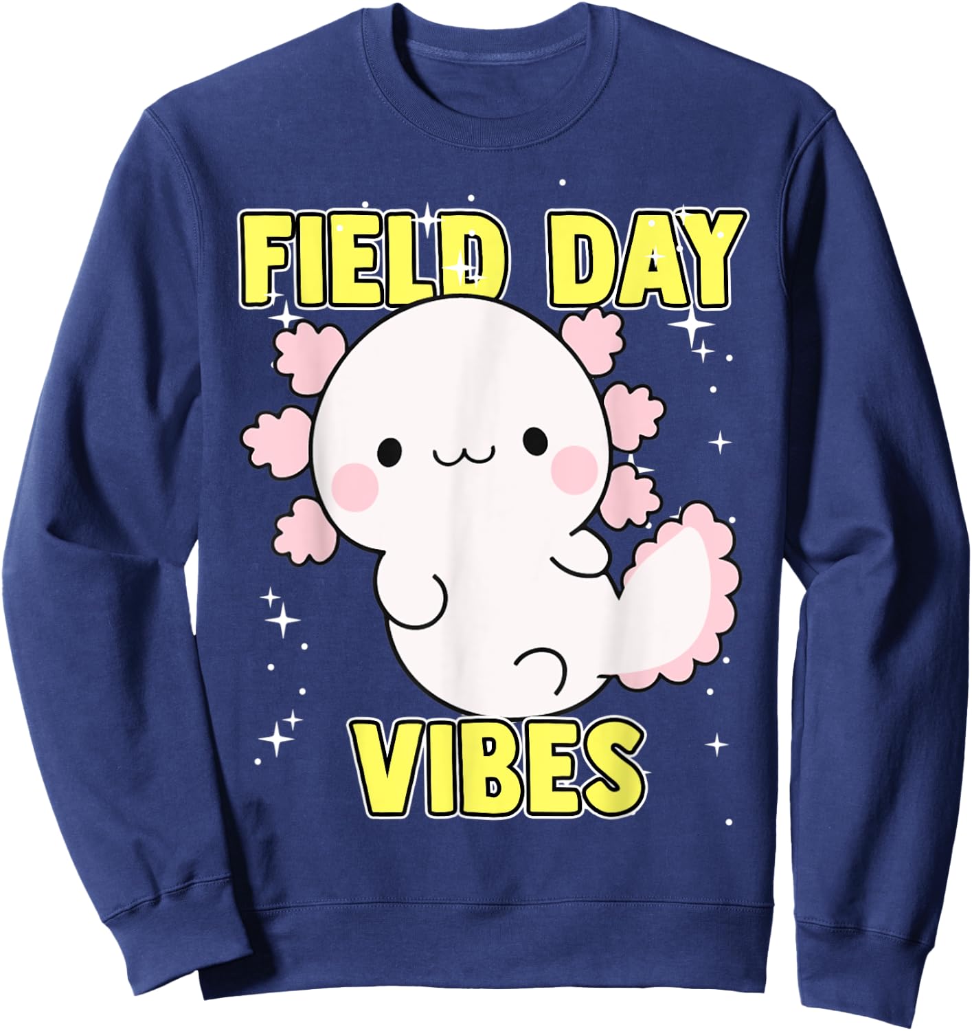 Field Day Vibes Shirt Axolotl Kids Last Day of School Yellow Sweatshirt - Sweatshirt | Navy