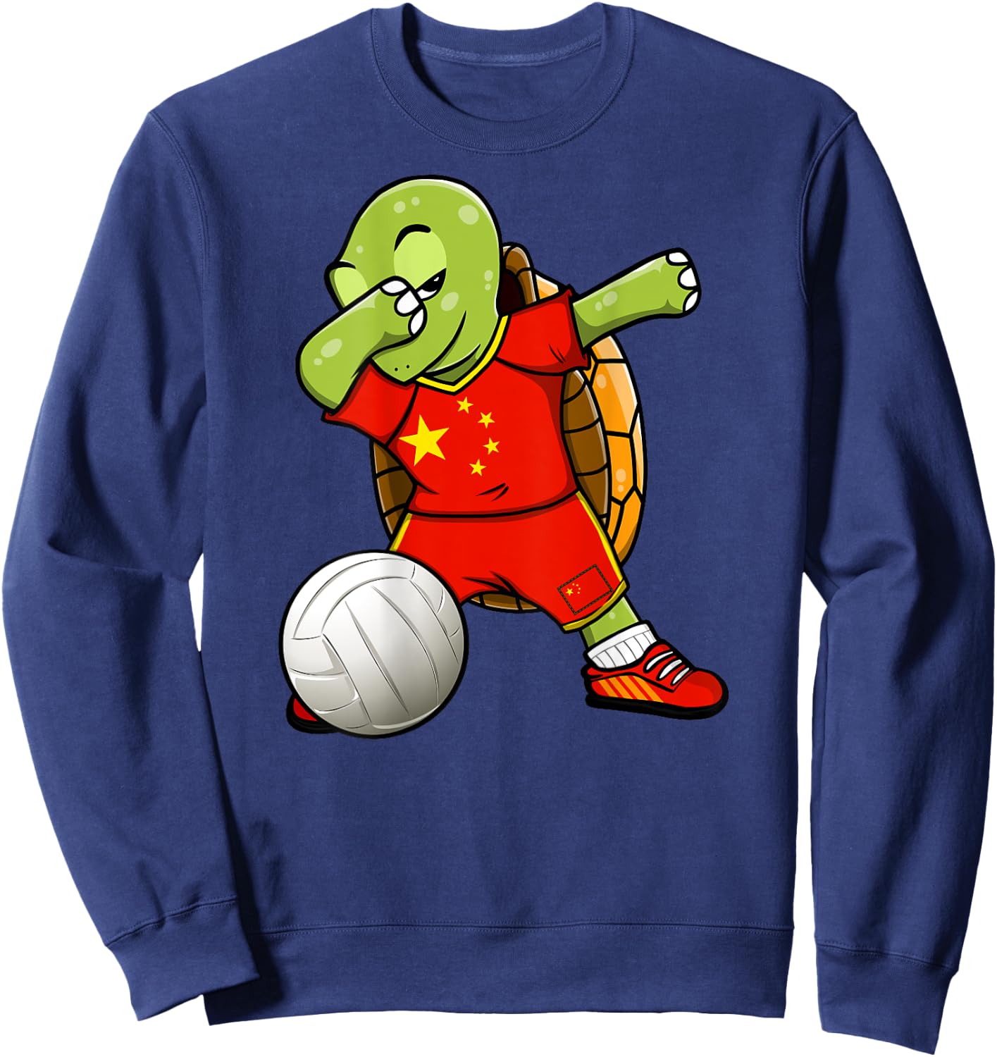 Dabbing Turtle China Volleyball Fans Jersey Chinese Flag Sweatshirt - Sweatshirt | Navy